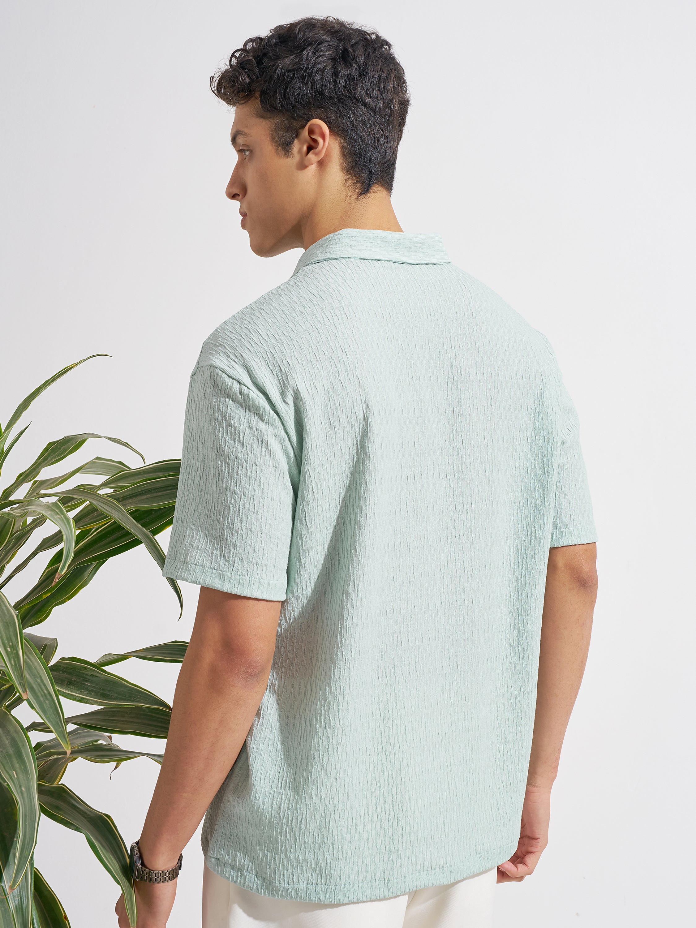 Highlander Men Green Self Design Relaxed Fit Casual Shirt