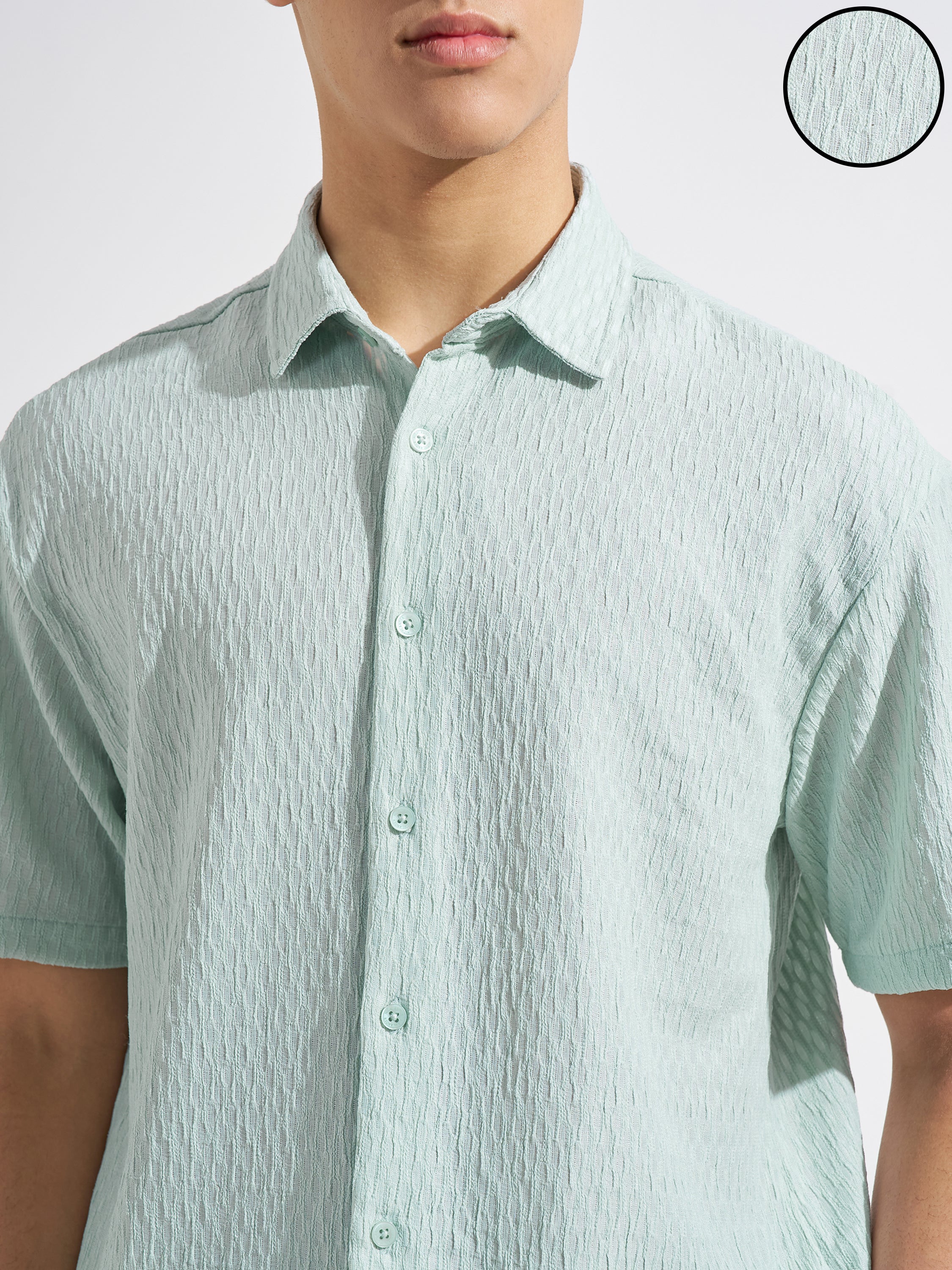 Highlander Men Green Self Design Relaxed Fit Casual Shirt