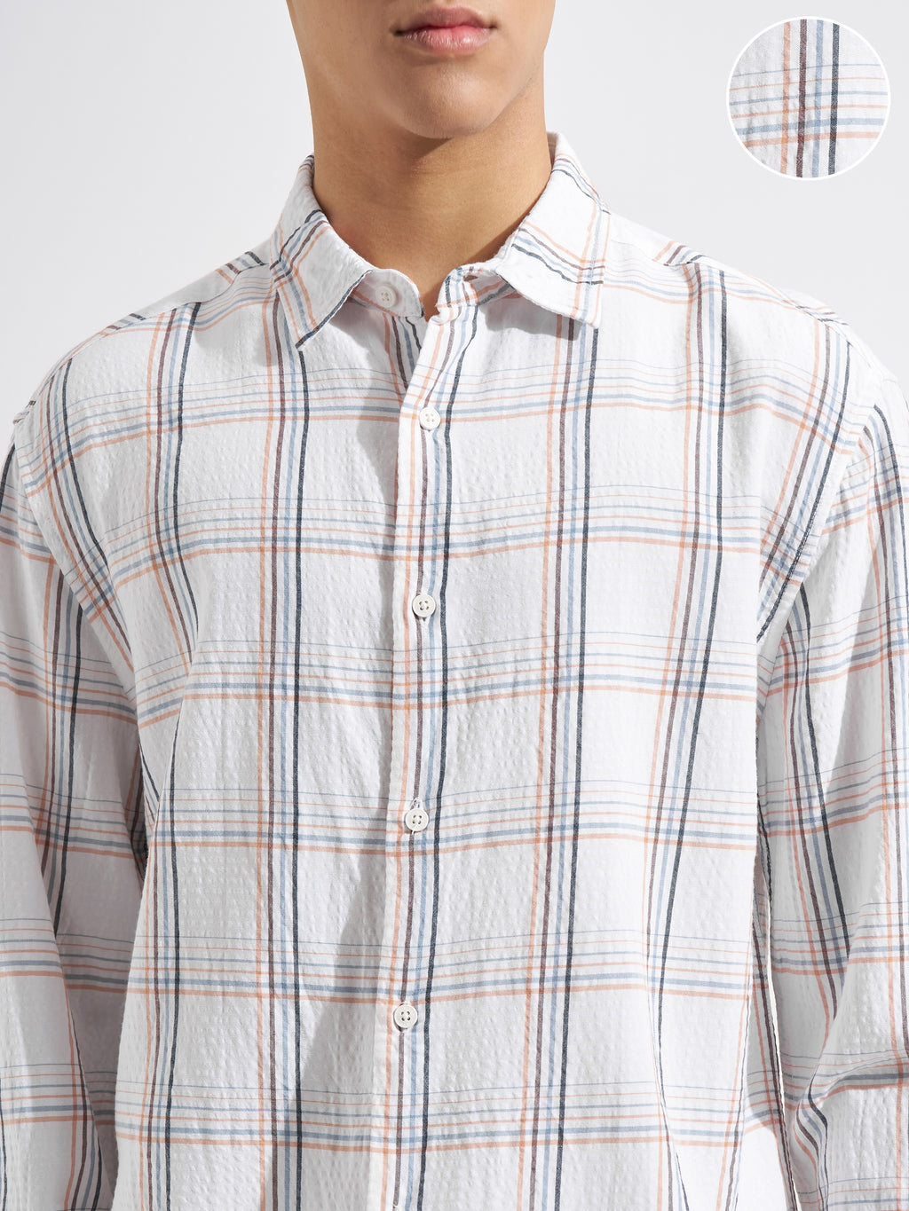 Highlander Men White Checked Relaxed Fit Casual Shirt