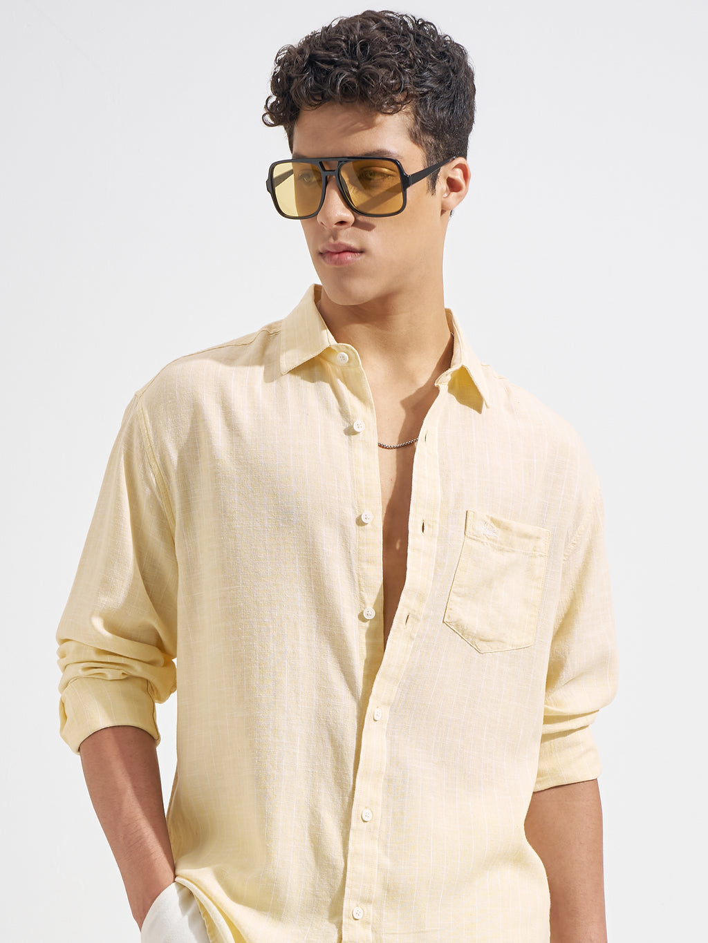Highlander Men Yellow Striped Relaxed Fit Casual Shirt