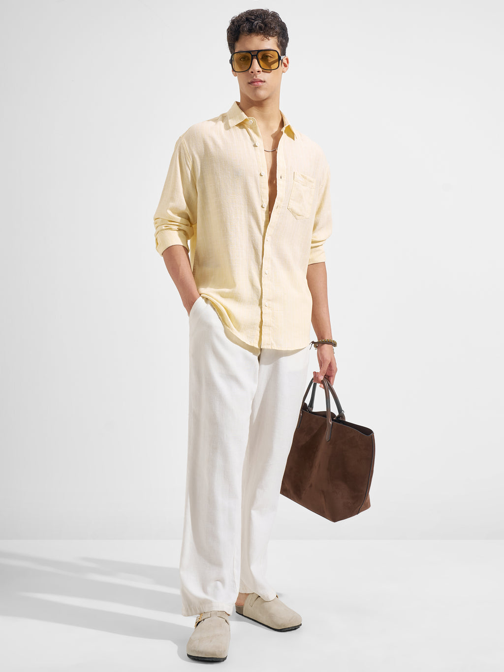 Highlander Men Yellow Striped Relaxed Fit Casual Shirt