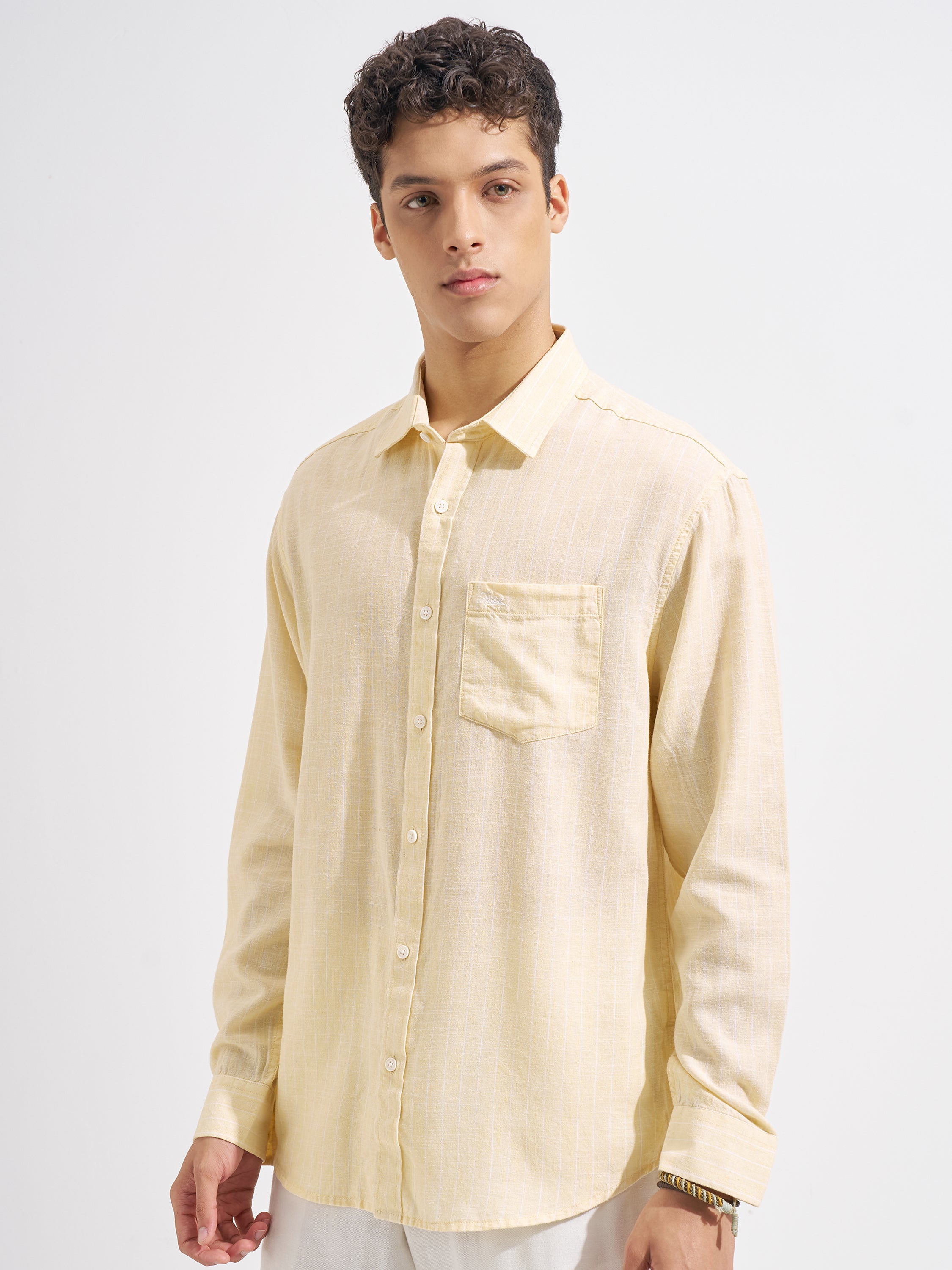 Highlander Men Yellow Striped Relaxed Fit Casual Shirt