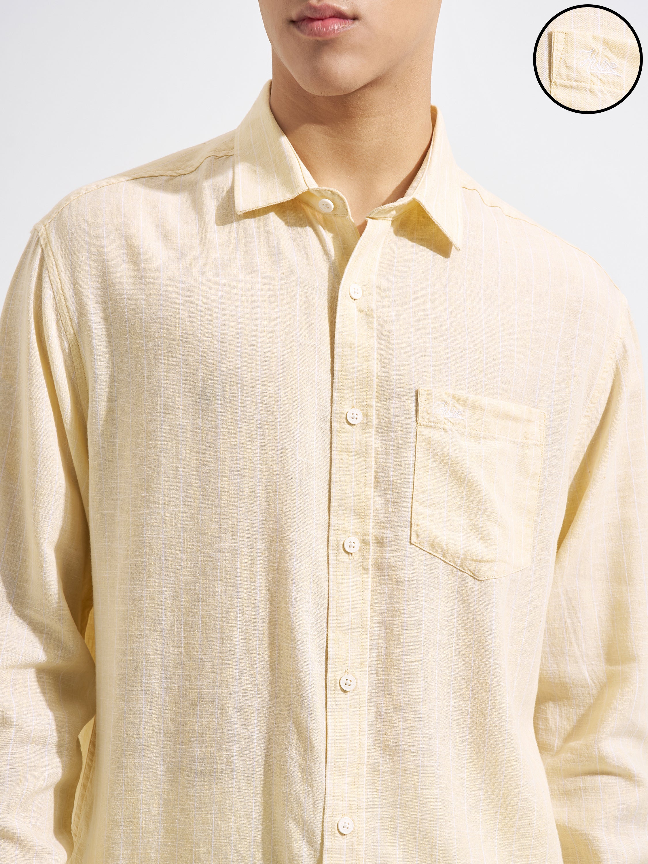 Highlander Men Yellow Striped Relaxed Fit Casual Shirt