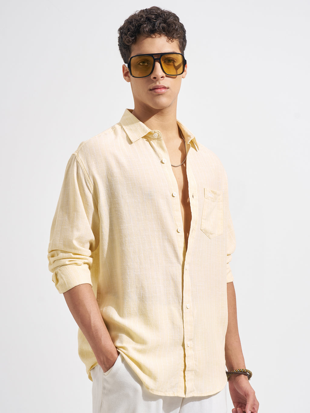 Highlander Men Yellow Striped Relaxed Fit Casual Shirt