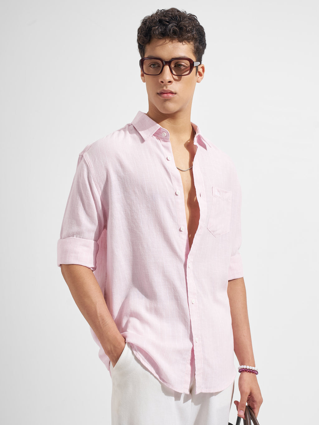 Highlander Men Pink Striped Relaxed Fit Casual Shirt