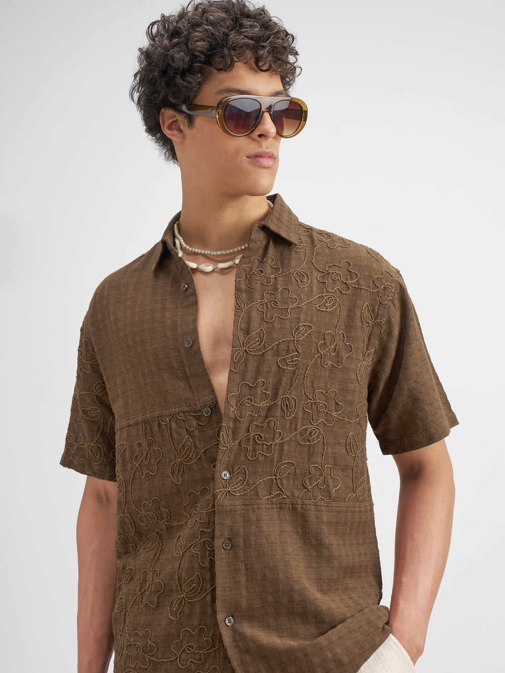 Highlander Men Brown Embroidered Relaxed Fit Casual Shirt - Brown - Image 1