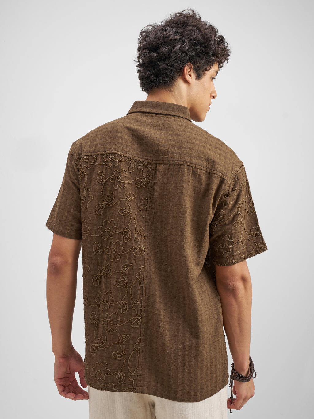 Highlander Men Brown Embroidered Relaxed Fit Casual Shirt - Brown - Image 3