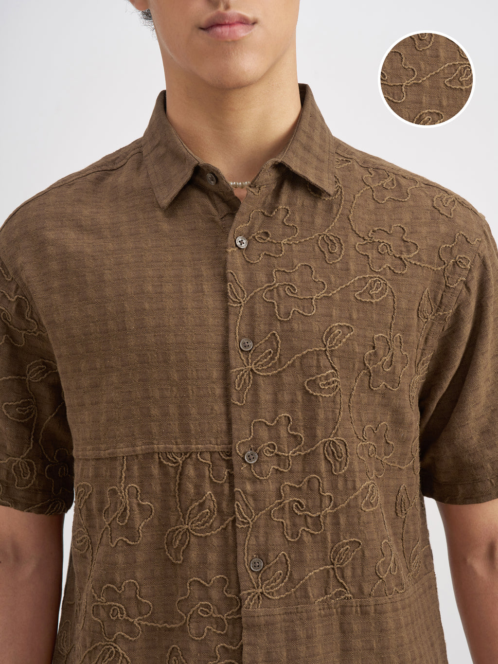 Highlander Men Brown Embroidered Relaxed Fit Casual Shirt - Brown - Image 5