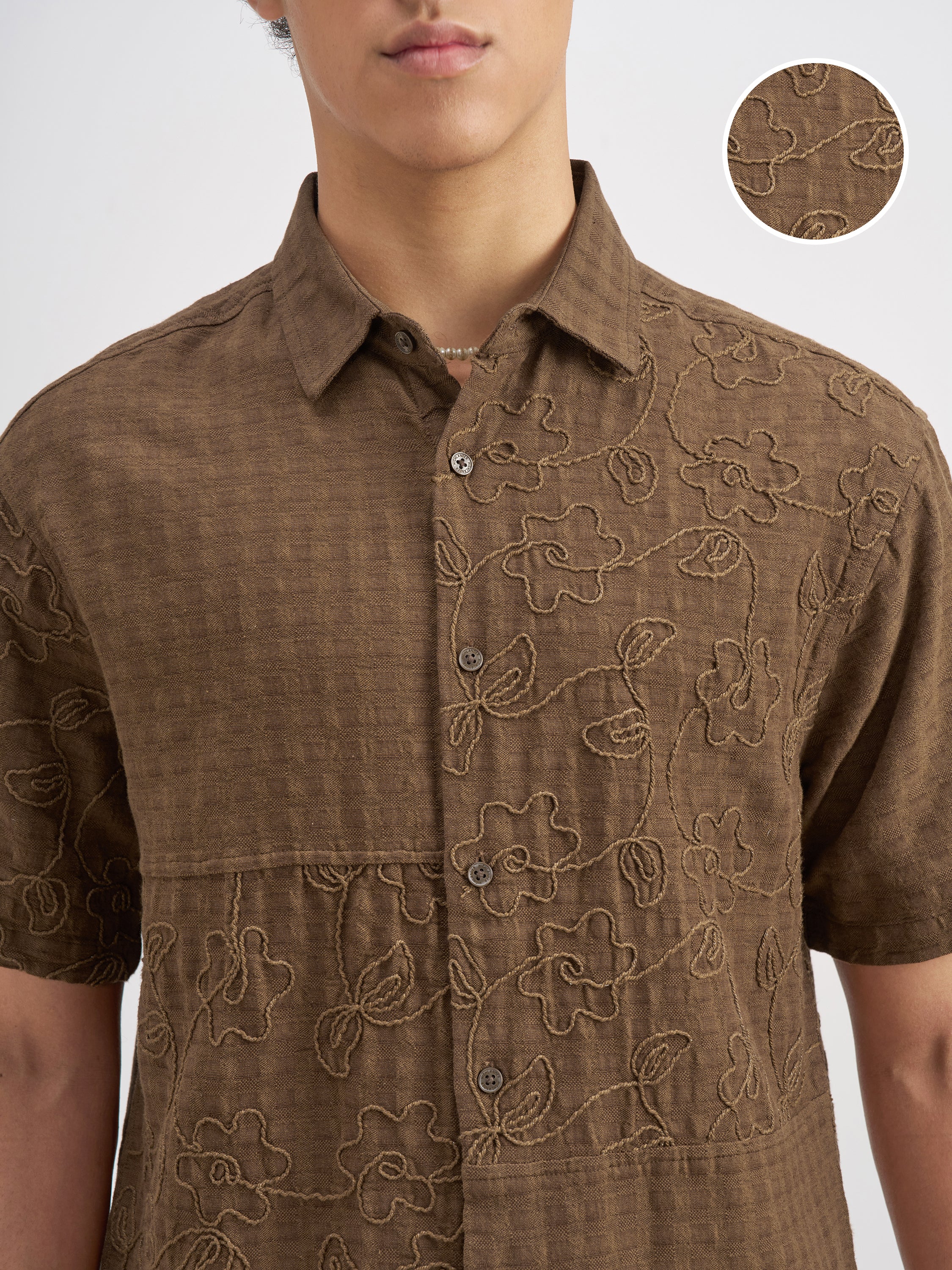 Highlander Men Brown Embroidered Relaxed Fit Casual Shirt - Brown - Image 5