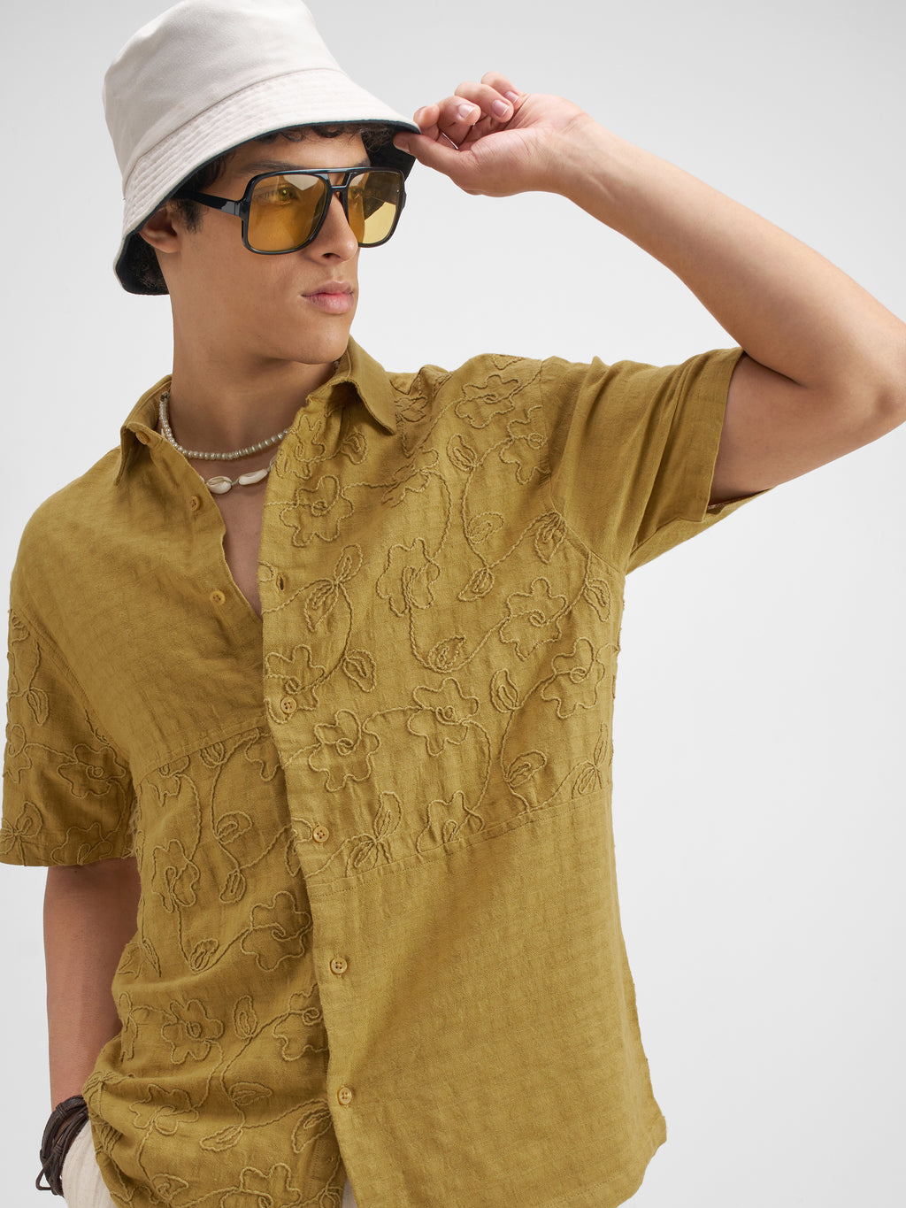Highlander Men Mustard Embroidered Relaxed Fit Casual Shirt - Mustard - Image 1