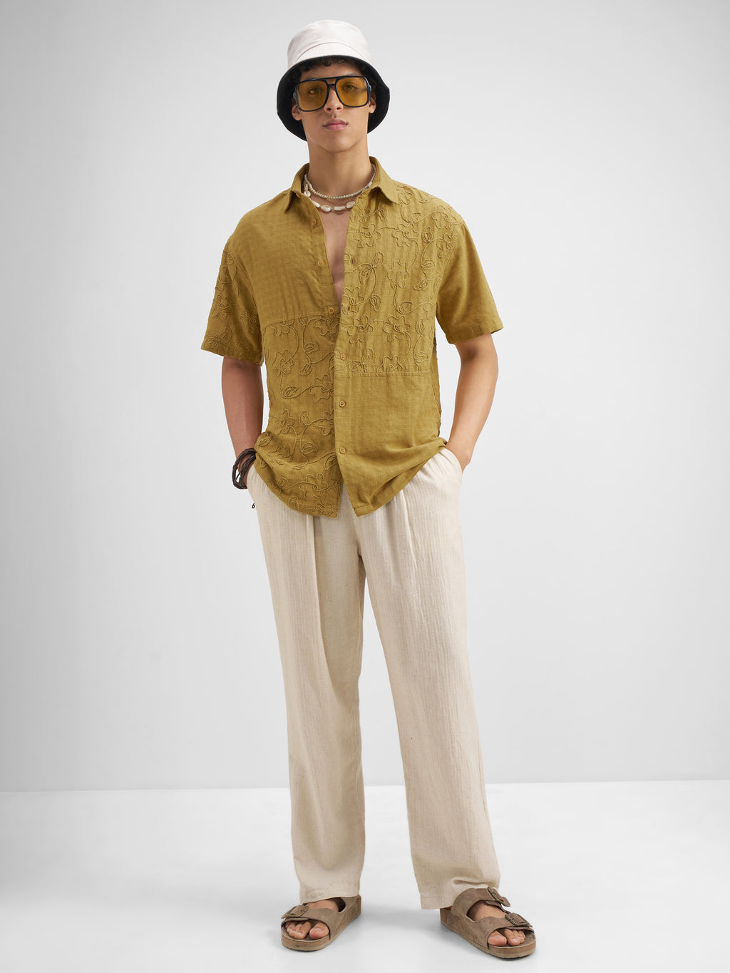 Highlander Men Mustard Embroidered Relaxed Fit Casual Shirt - Mustard - Image 2