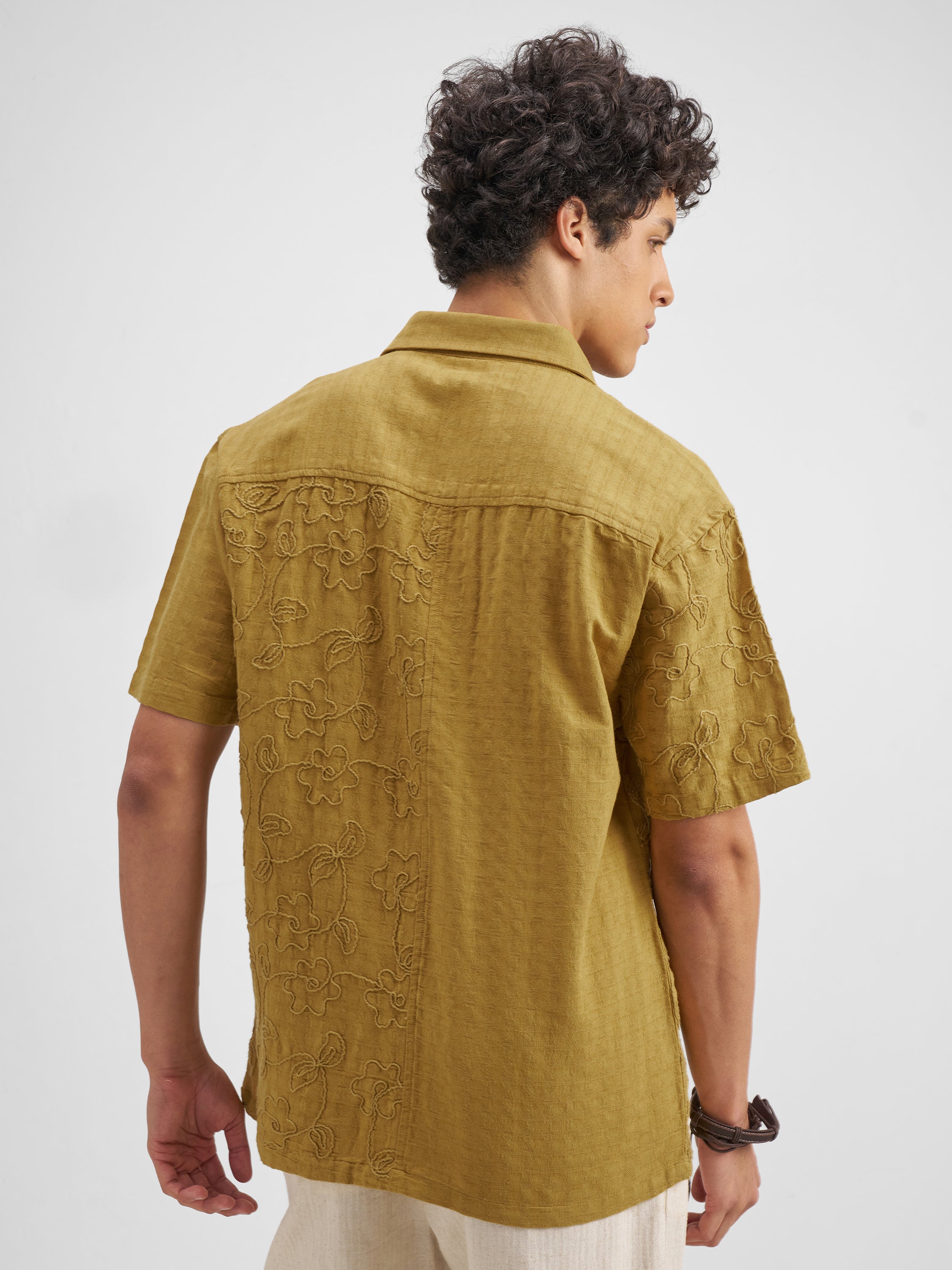Highlander Men Mustard Embroidered Relaxed Fit Casual Shirt - Mustard - Image 3
