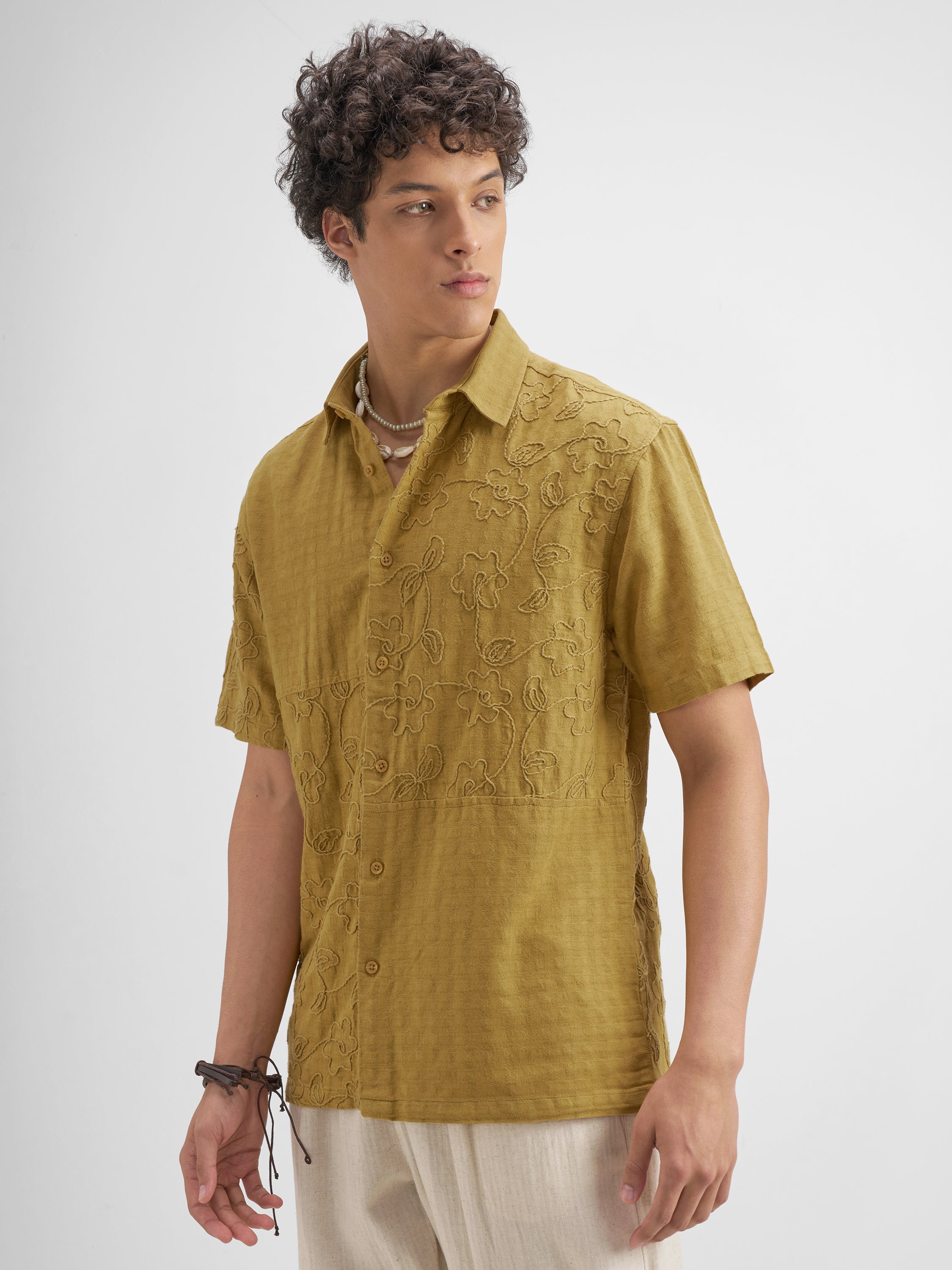 Highlander Men Mustard Embroidered Relaxed Fit Casual Shirt - Mustard - Image 4