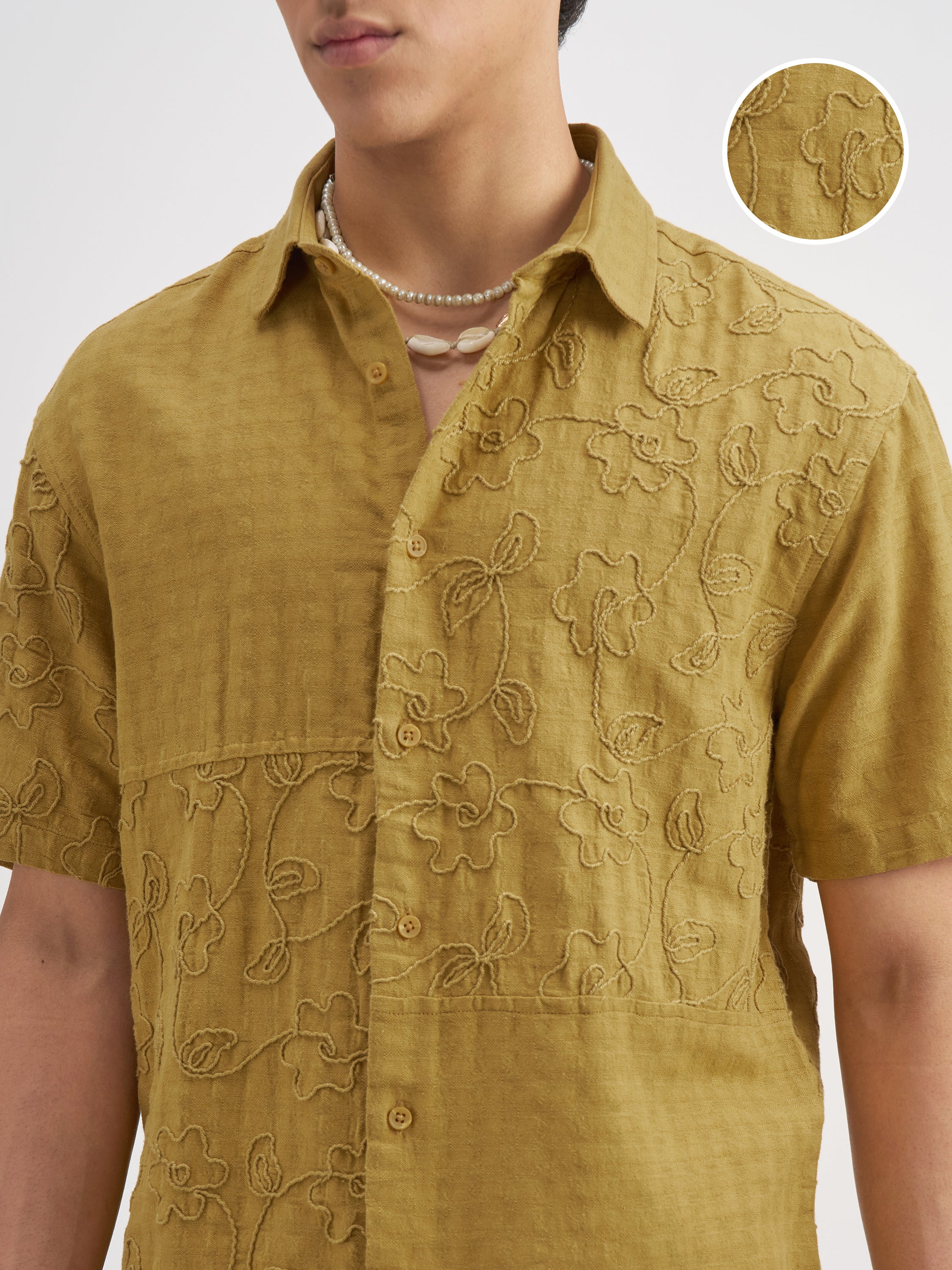 Highlander Men Mustard Embroidered Relaxed Fit Casual Shirt - Mustard - Image 5
