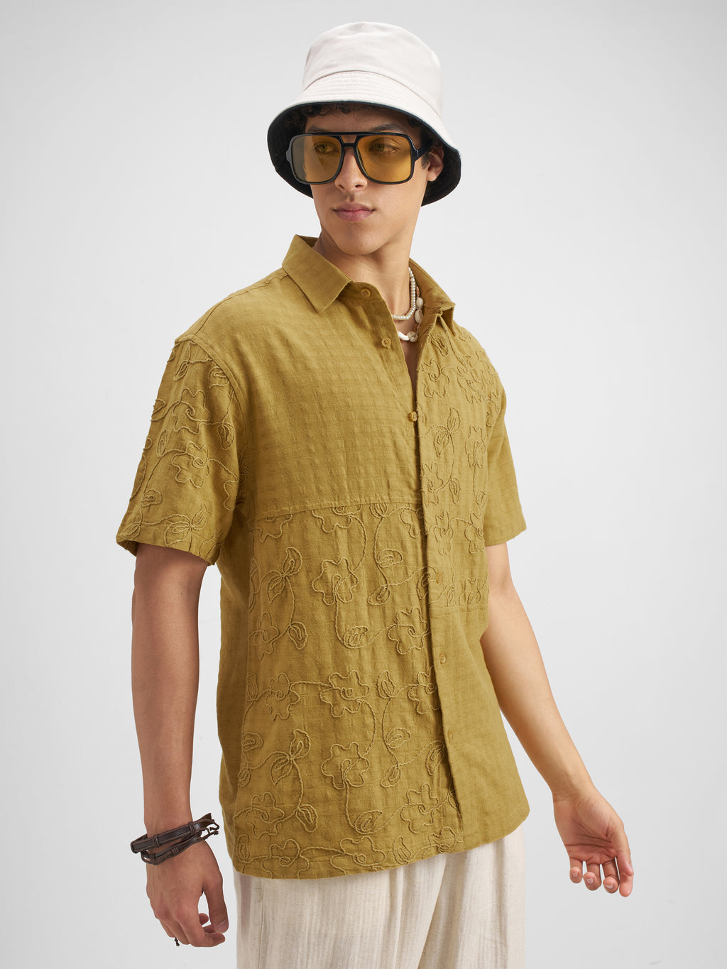 Highlander Men Mustard Embroidered Relaxed Fit Casual Shirt - Mustard - Image 6