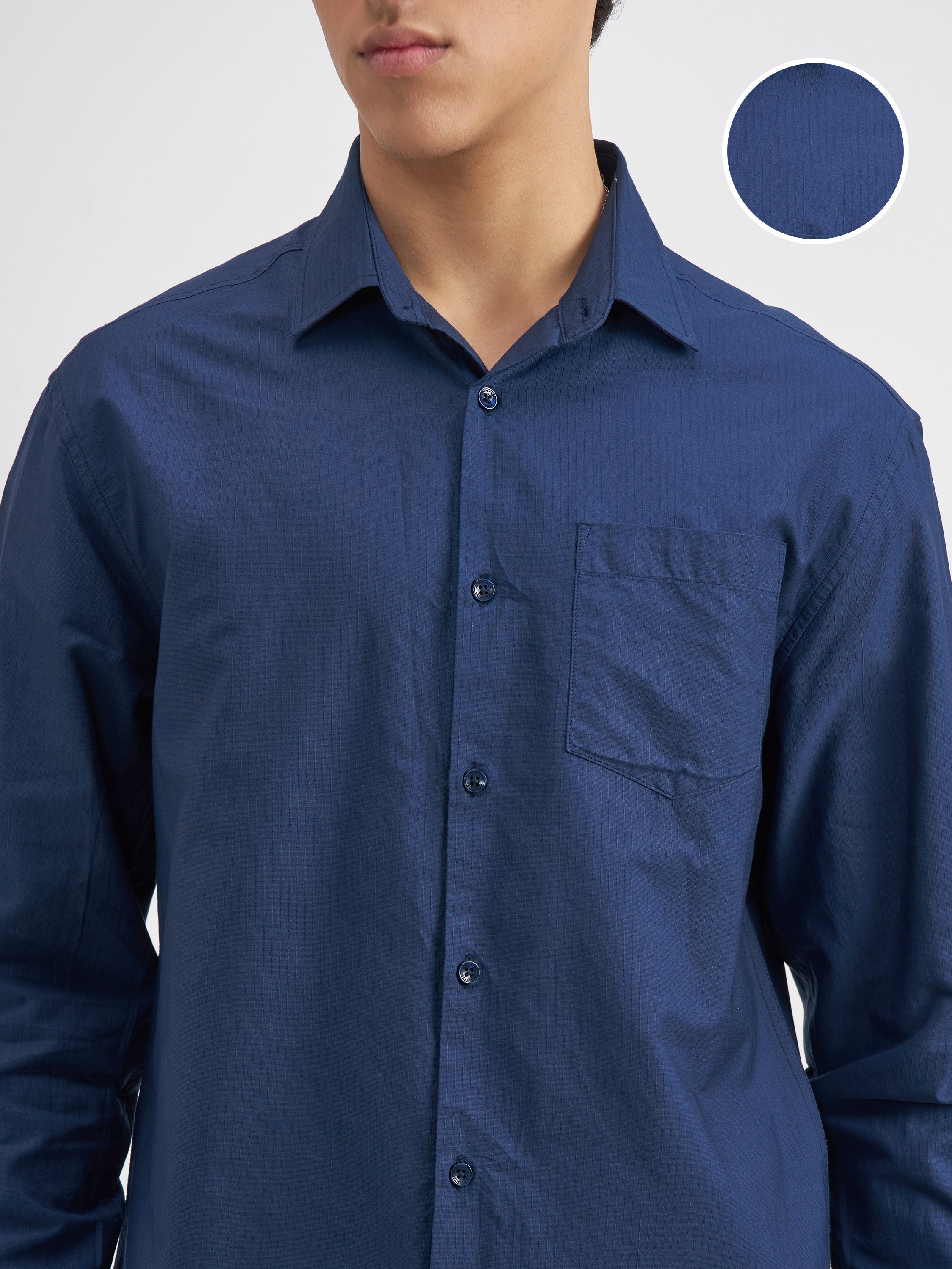 Highlander Men Blue Solid Relaxed Fit Casual Shirt - Blue - Image 5
