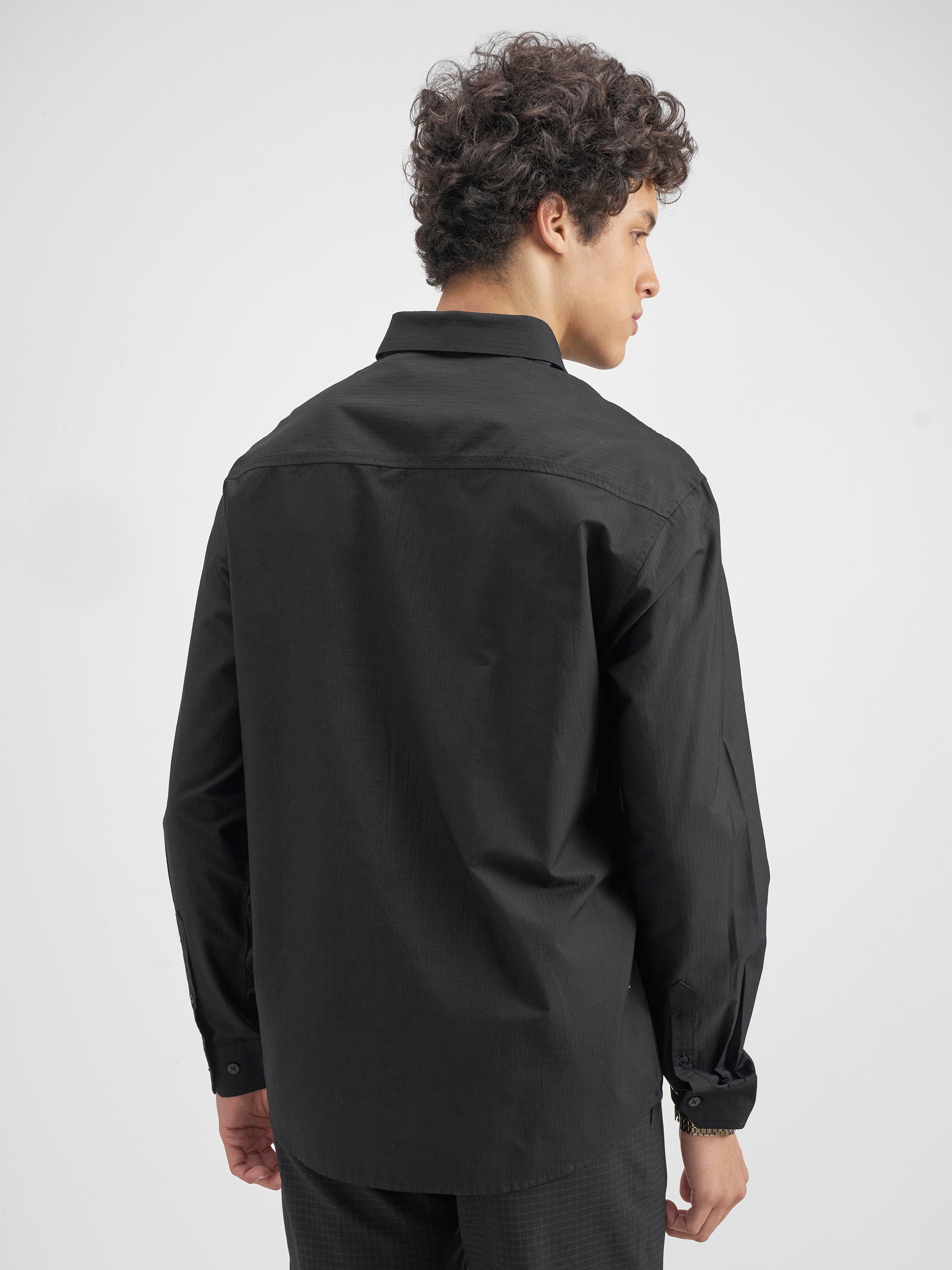 Highlander Men Black Solid Relaxed Fit Casual Shirt - Black - Image 3