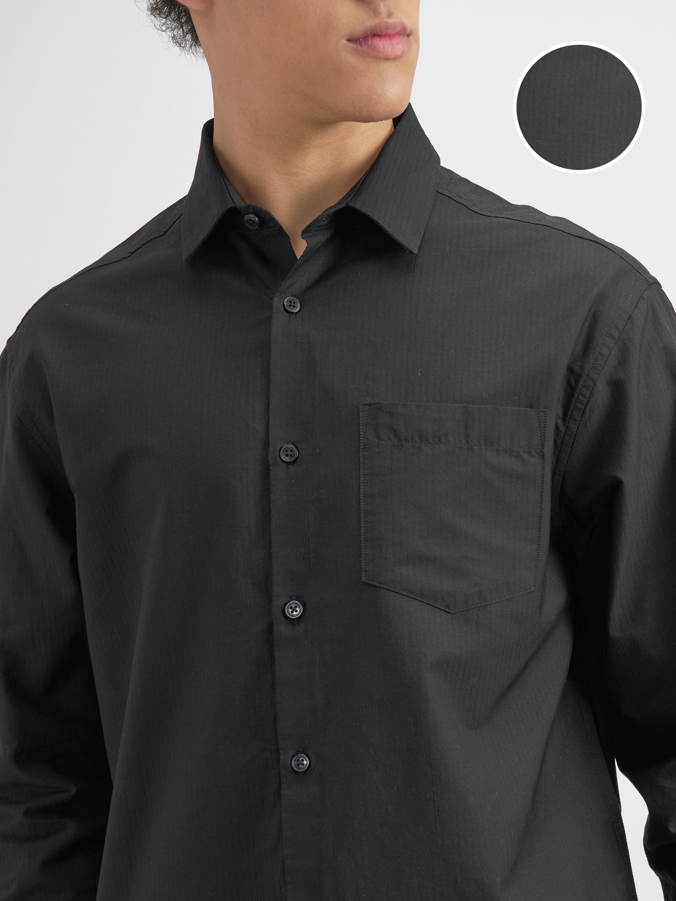 Highlander Men Black Solid Relaxed Fit Casual Shirt - Black - Image 5
