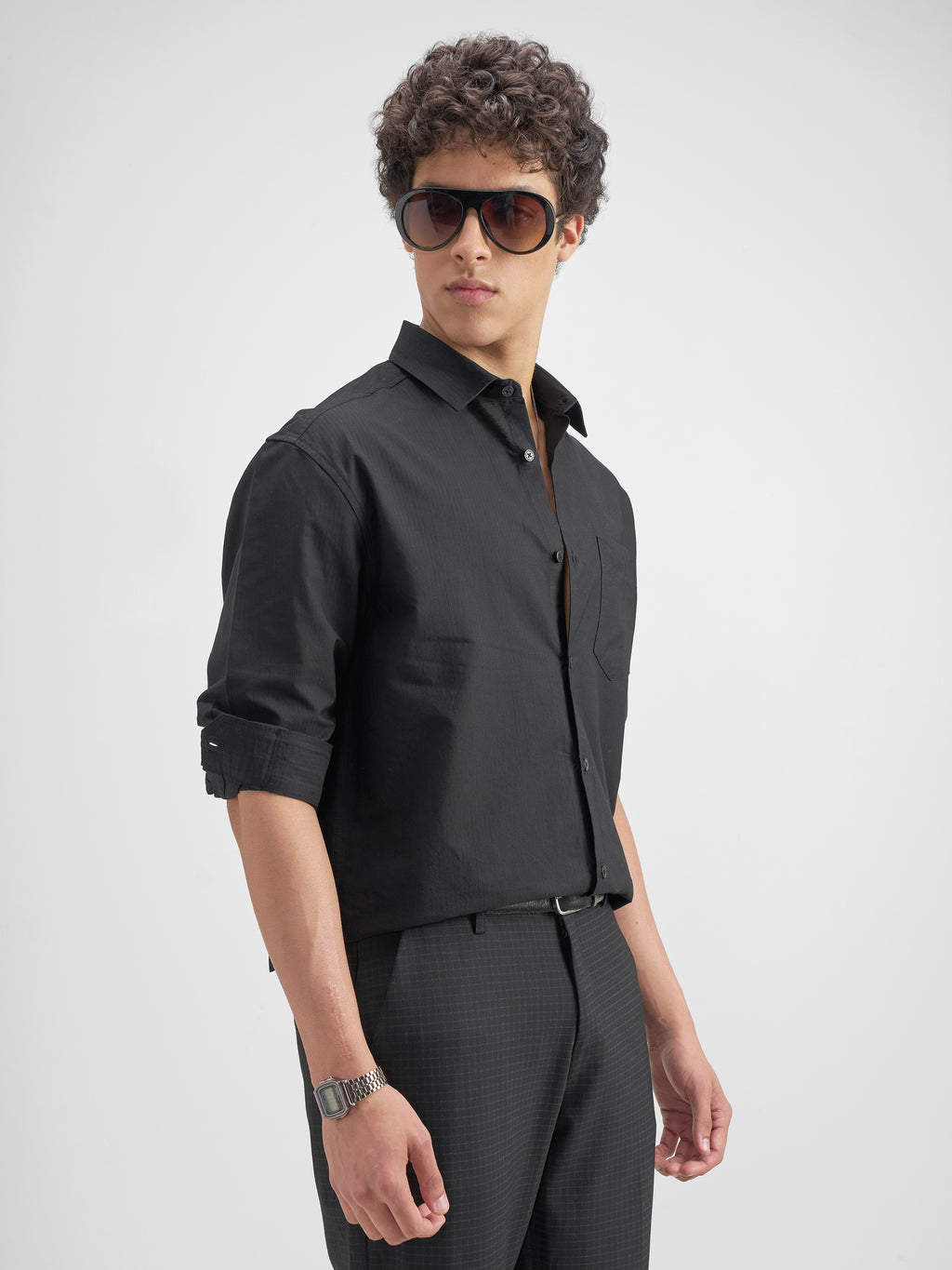 Highlander Men Black Solid Relaxed Fit Casual Shirt - Black - Image 6
