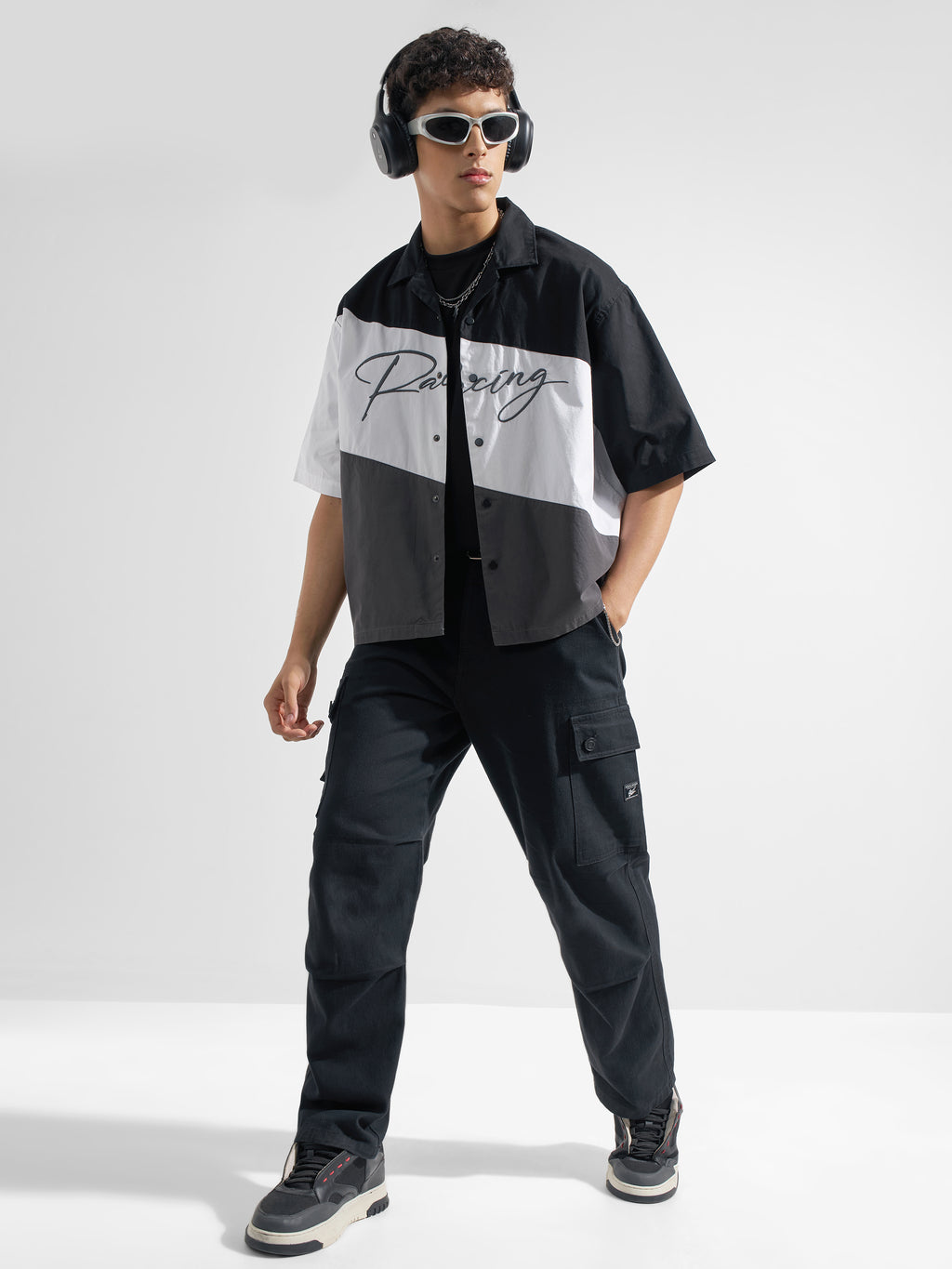 Highlander Men Black Colourblocked Boxy Fit Casual Shirt
