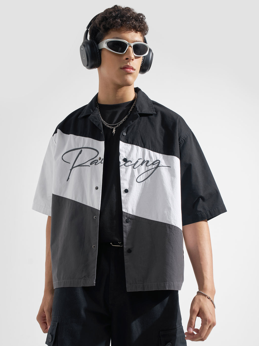 Highlander Men Black Colourblocked Boxy Fit Casual Shirt