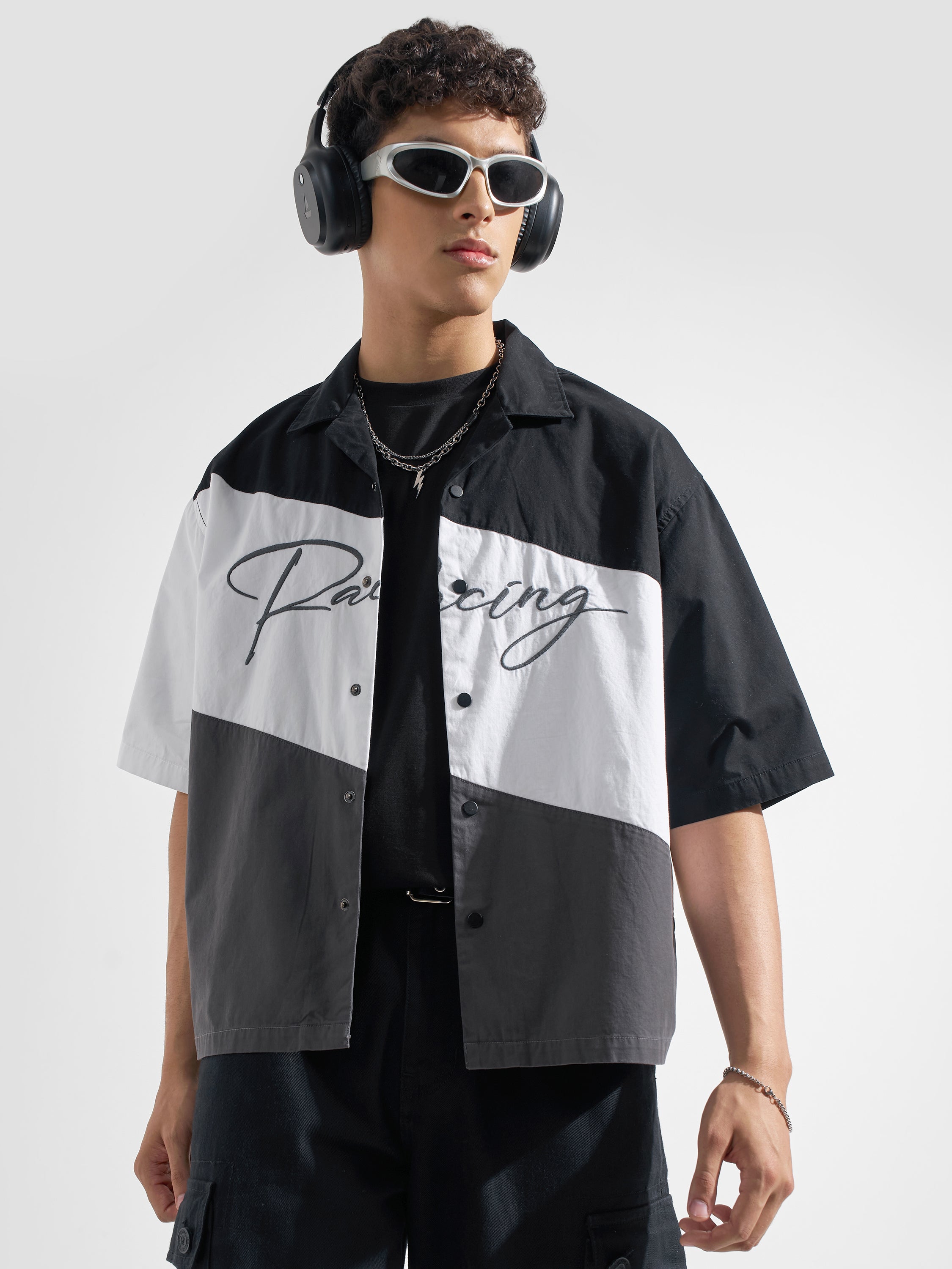 Highlander Men Black Colourblocked Boxy Fit Casual Shirt