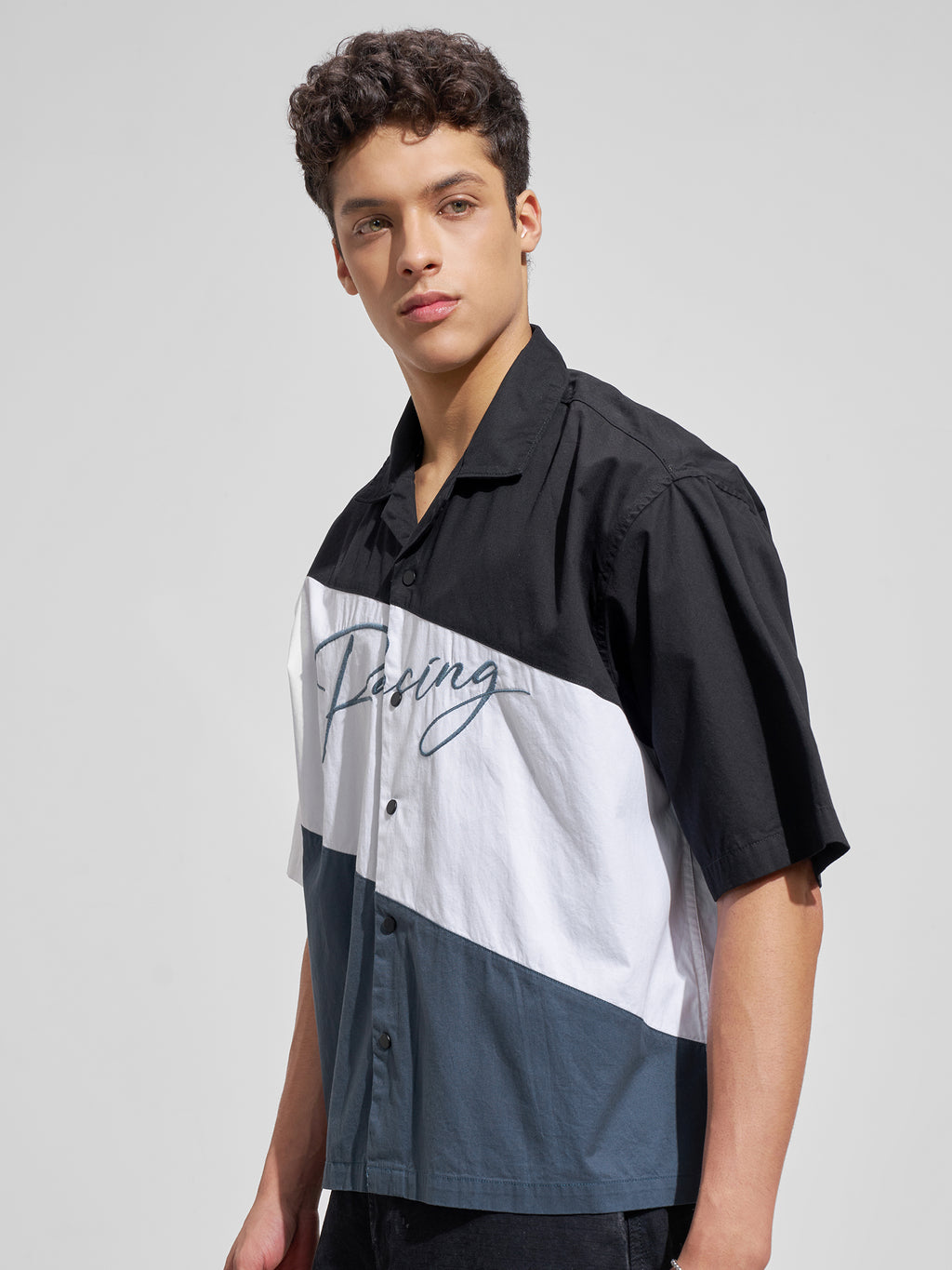 Highlander Men Black Colourblocked Boxy Fit Casual Shirt