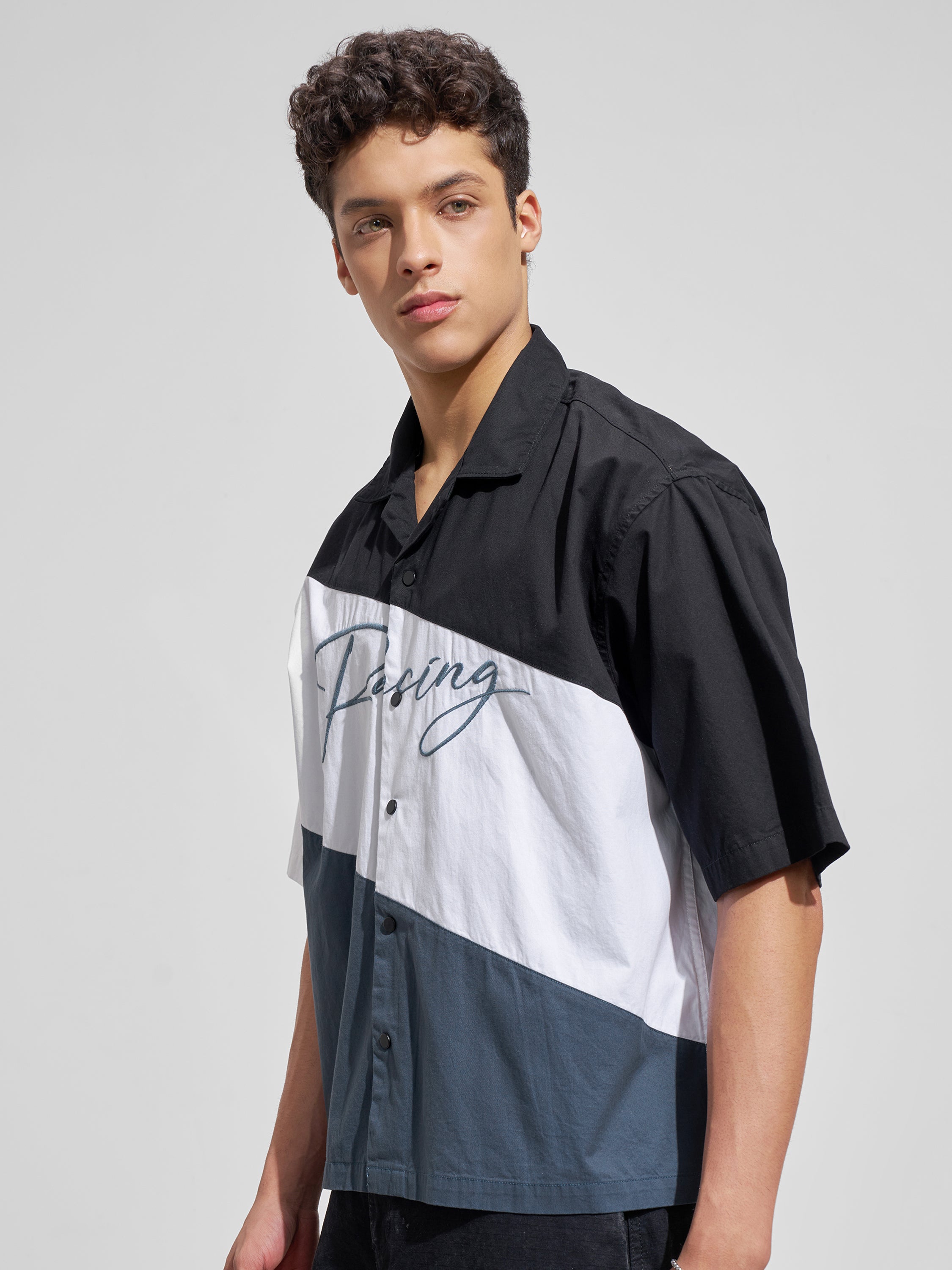 Highlander Men Black Colourblocked Boxy Fit Casual Shirt