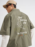 Highlander Men Olive Embroidered Boxy Fit Casual Shirt