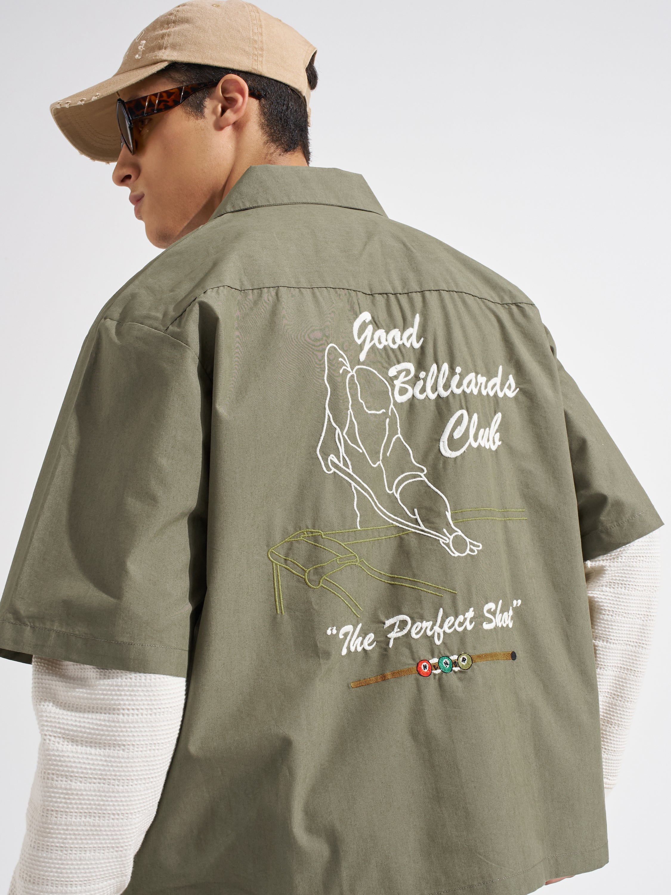 Highlander Men Olive Embroidered Boxy Fit Casual Shirt