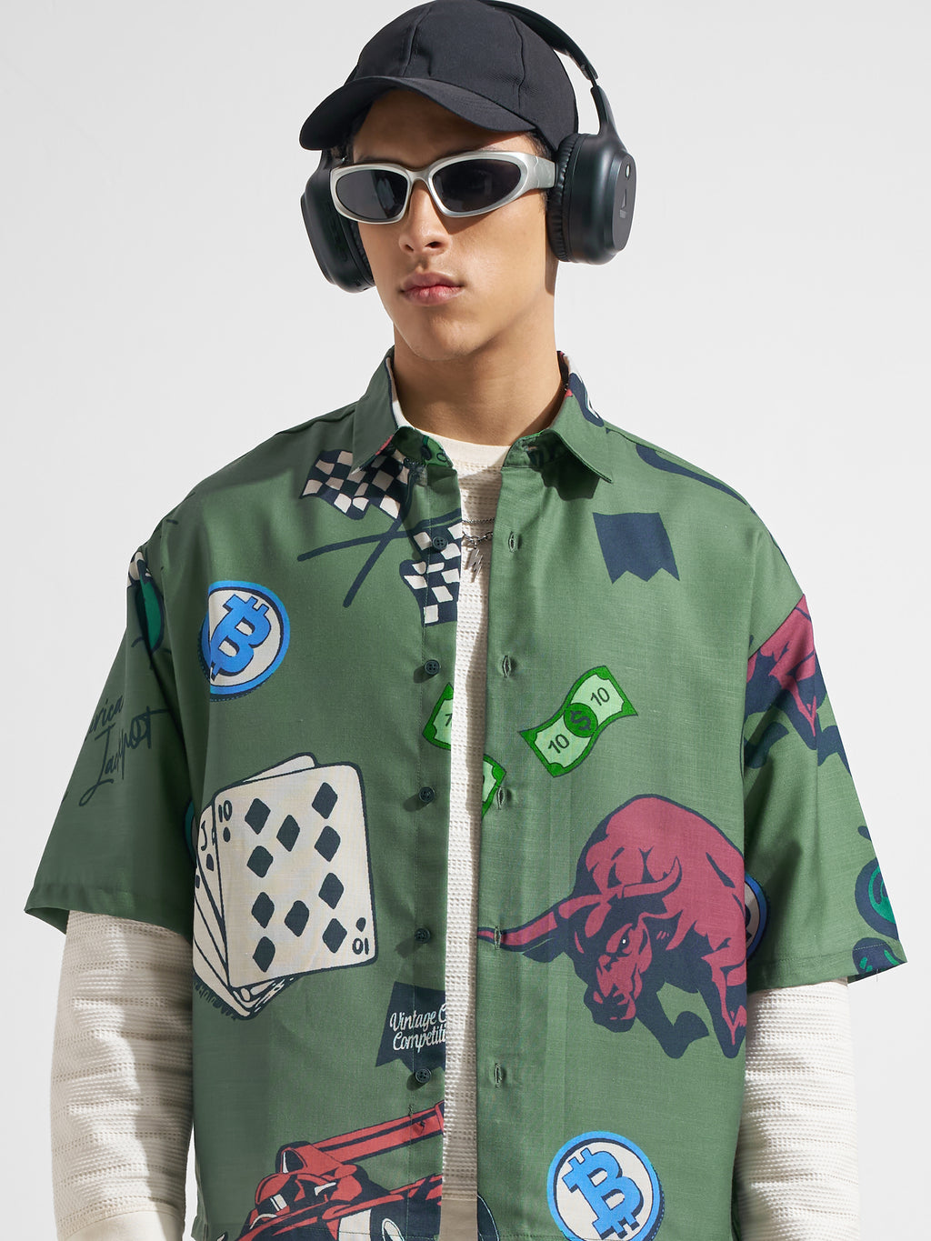 Highlander Men Green Printed Boxy Fit Casual Shirt
