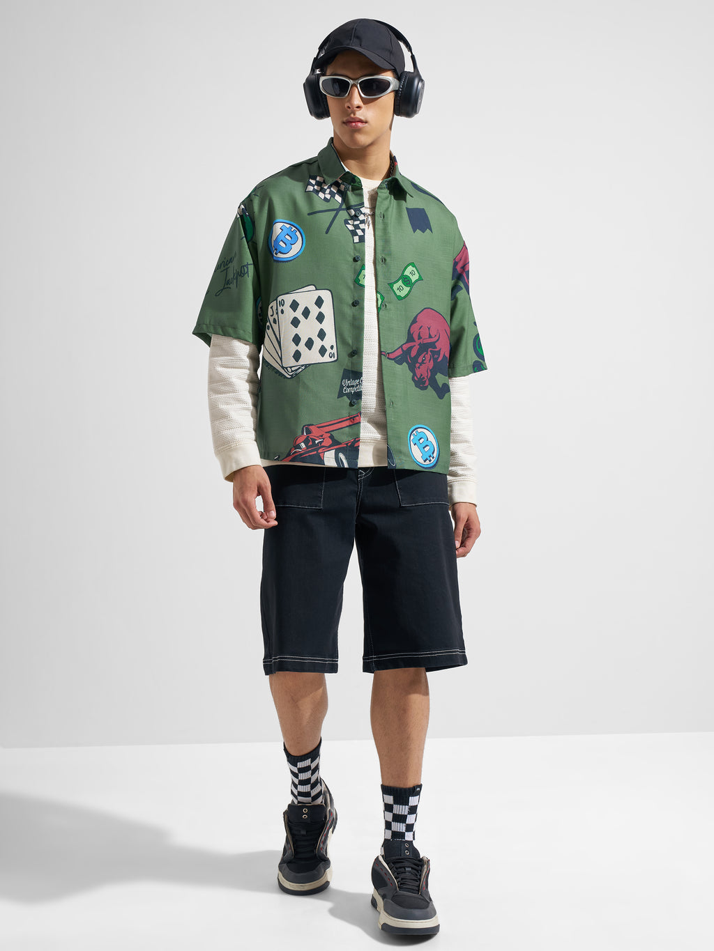 Highlander Men Green Printed Boxy Fit Casual Shirt