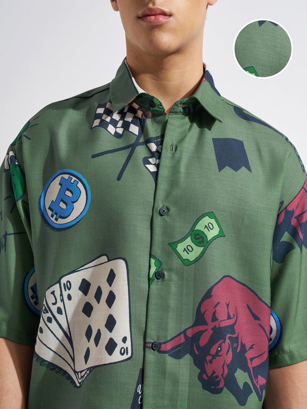 Highlander Men Green Printed Boxy Fit Casual Shirt