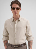 Highlander Men Cream Self Design Slim Fit Casual Shirt