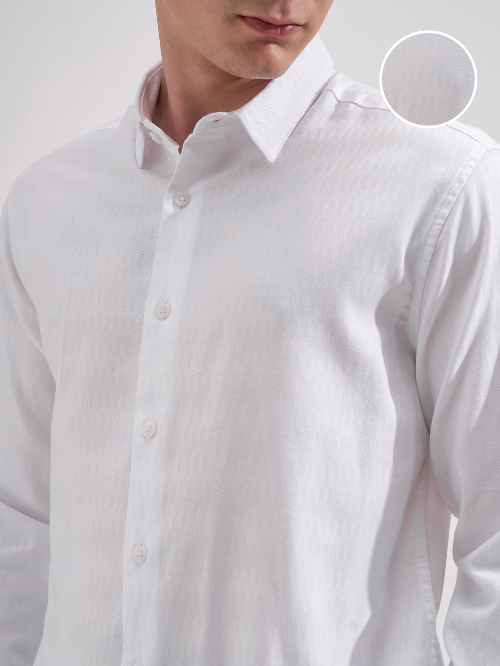 Highlander Men White Self Design Slim Fit Casual Shirt