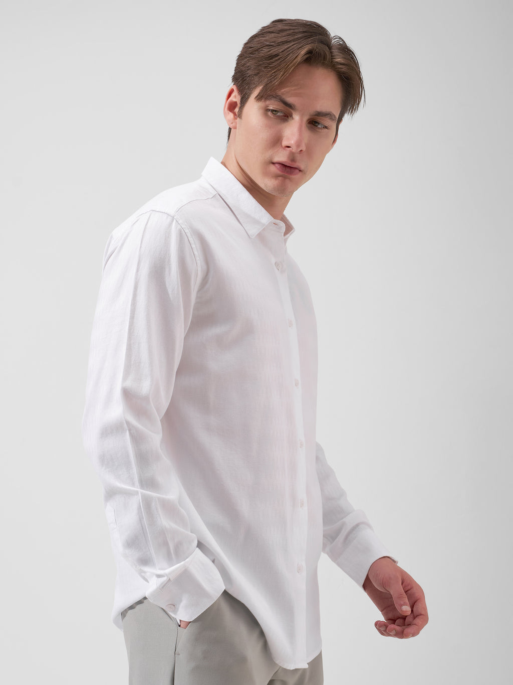 Highlander Men White Self Design Slim Fit Casual Shirt