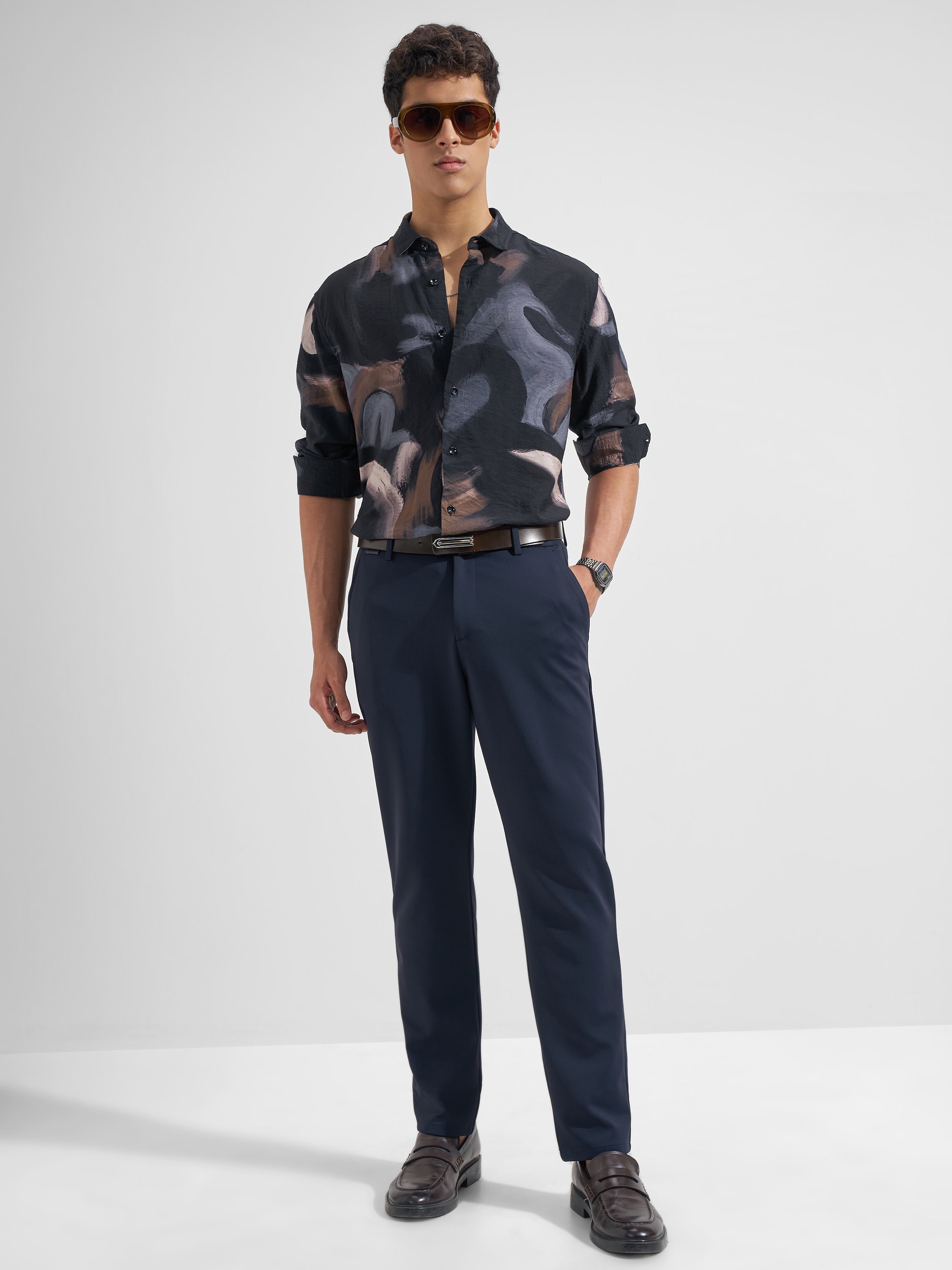 Highlander Men Rust Printed Regular Fit Casual Shirt