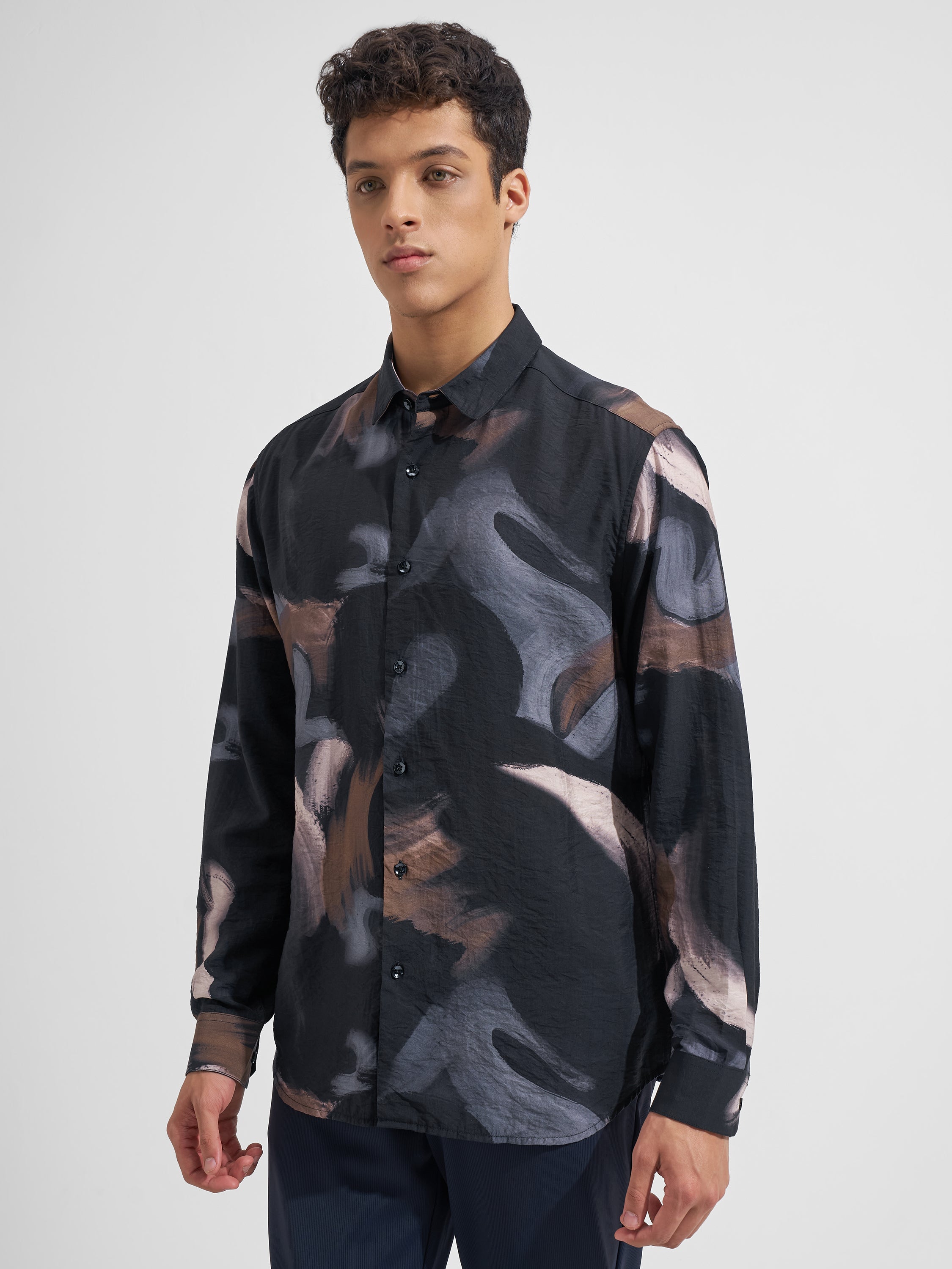 Highlander Men Rust Printed Regular Fit Casual Shirt