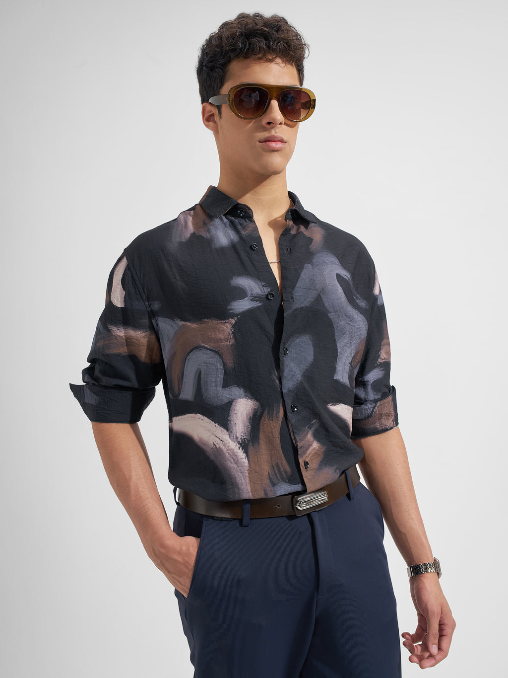 Highlander Men Rust Printed Regular Fit Casual Shirt