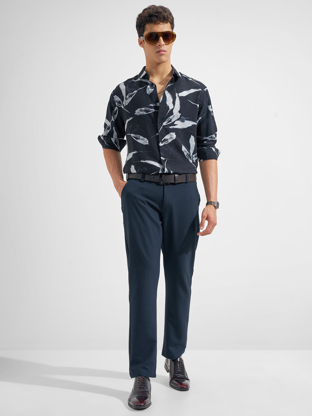 Highlander Men Navy Blue Printed Regular Fit Casual Shirt