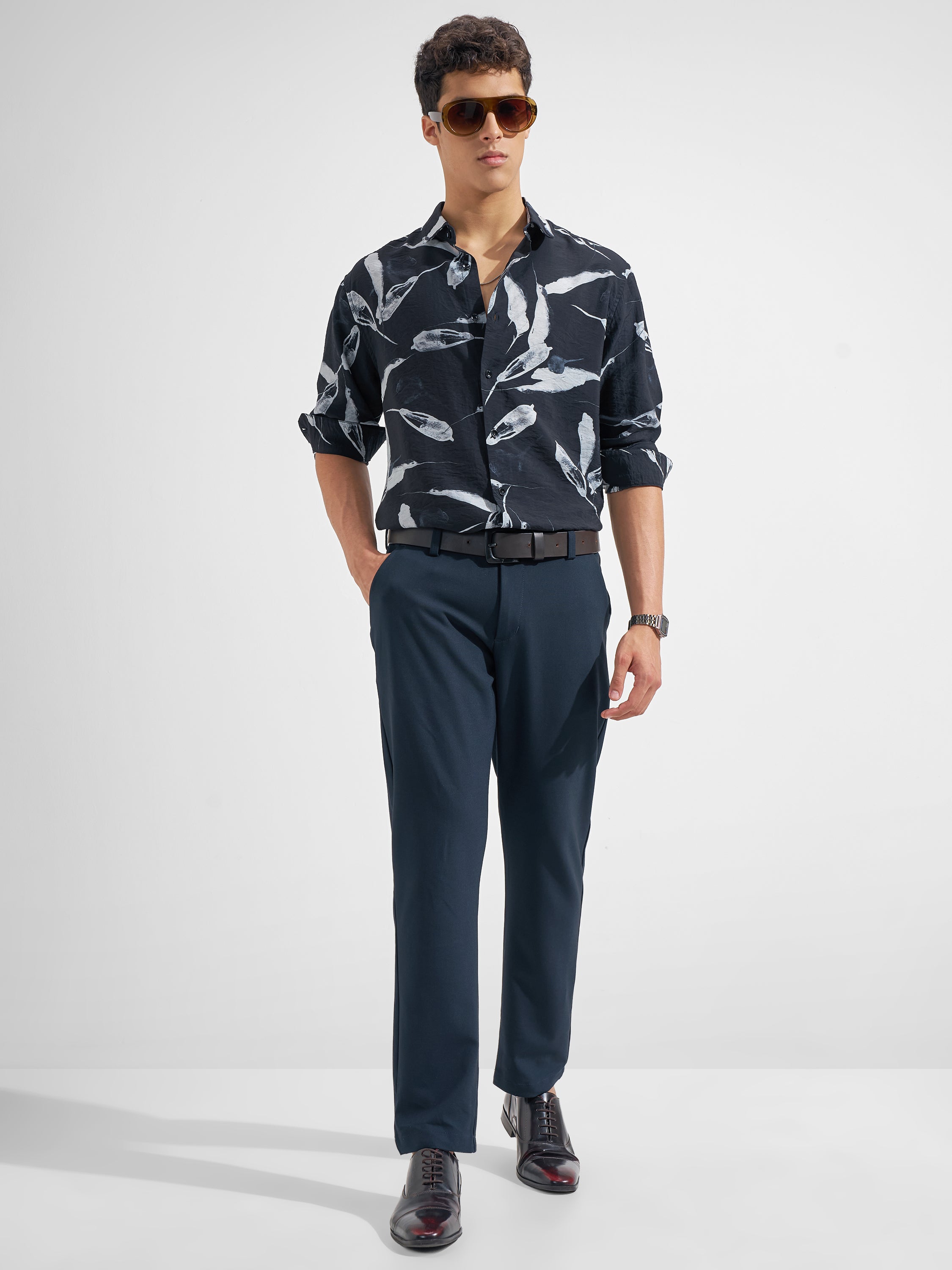 Highlander Men Navy Blue Printed Regular Fit Casual Shirt