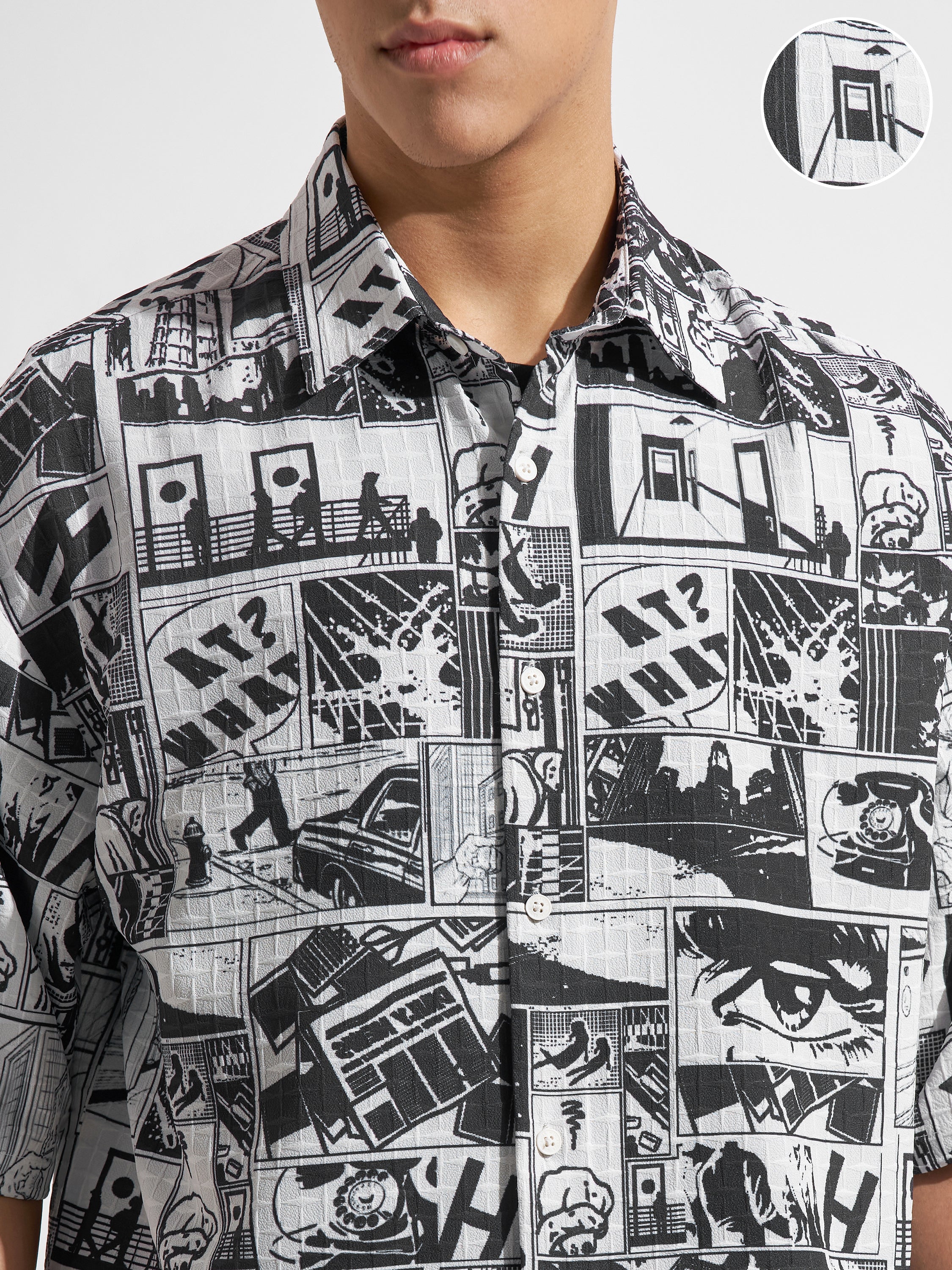 Highlander Men Black Printed Boxy Fit Casual Shirt