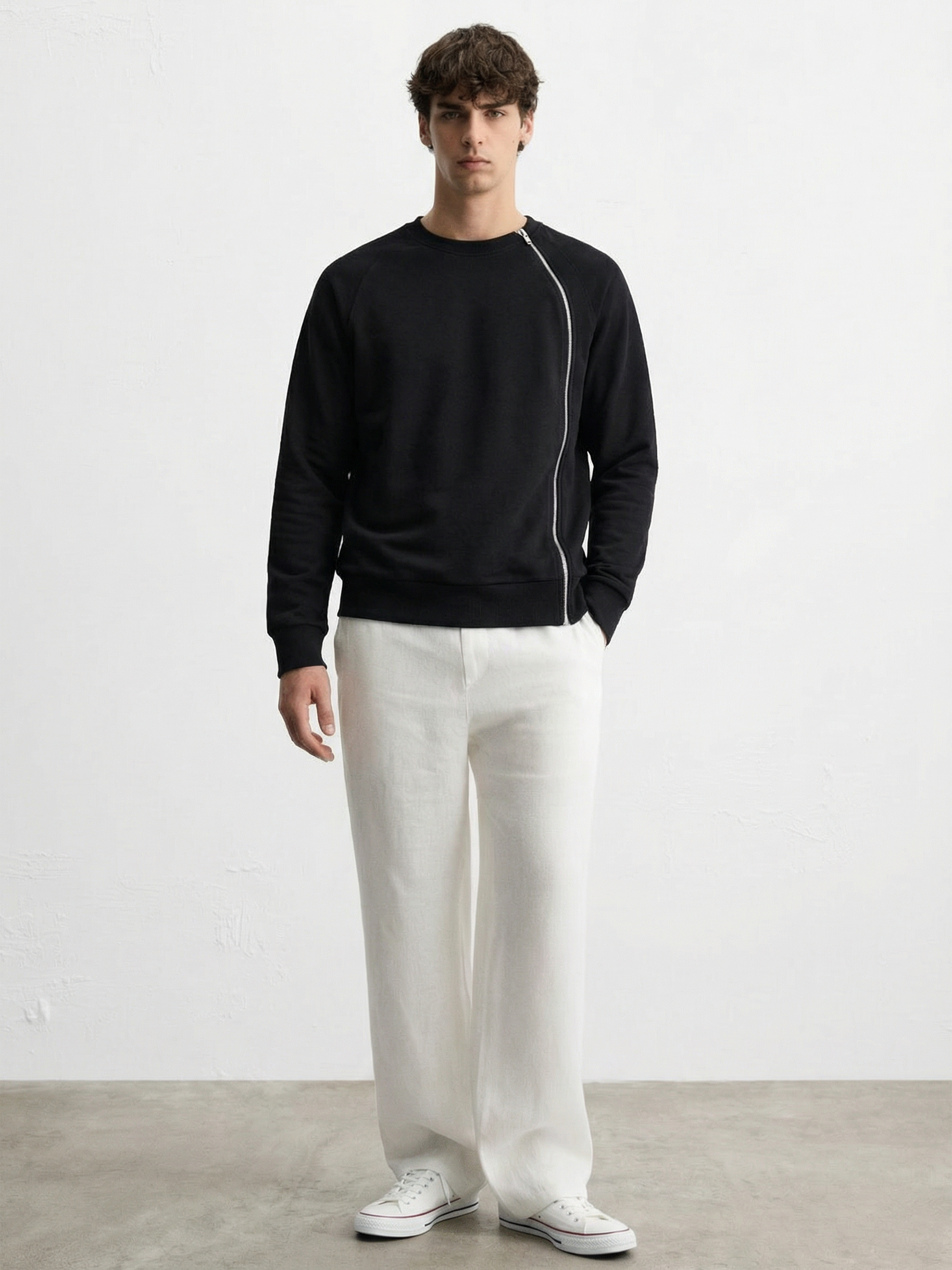 Highlander Men Black Round Neck Front-Open Sweatshirt - Black - Image 2