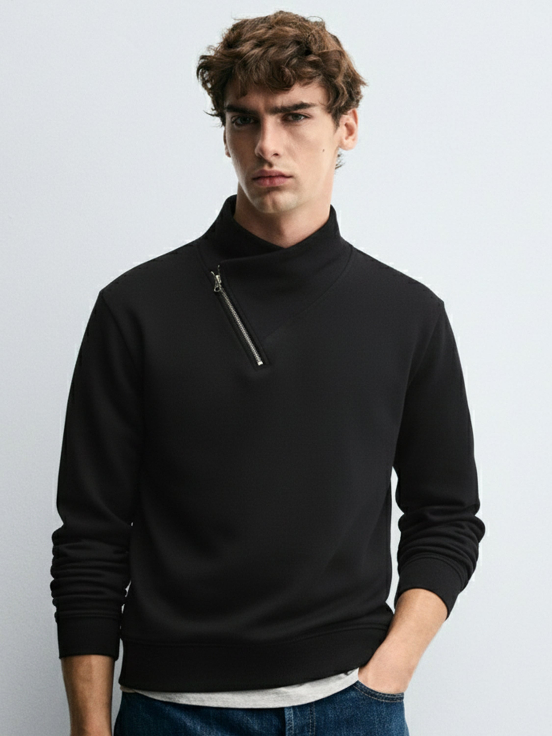 Highlander Men Black High Neck Pullover Sweatshirt - Black - Image 1