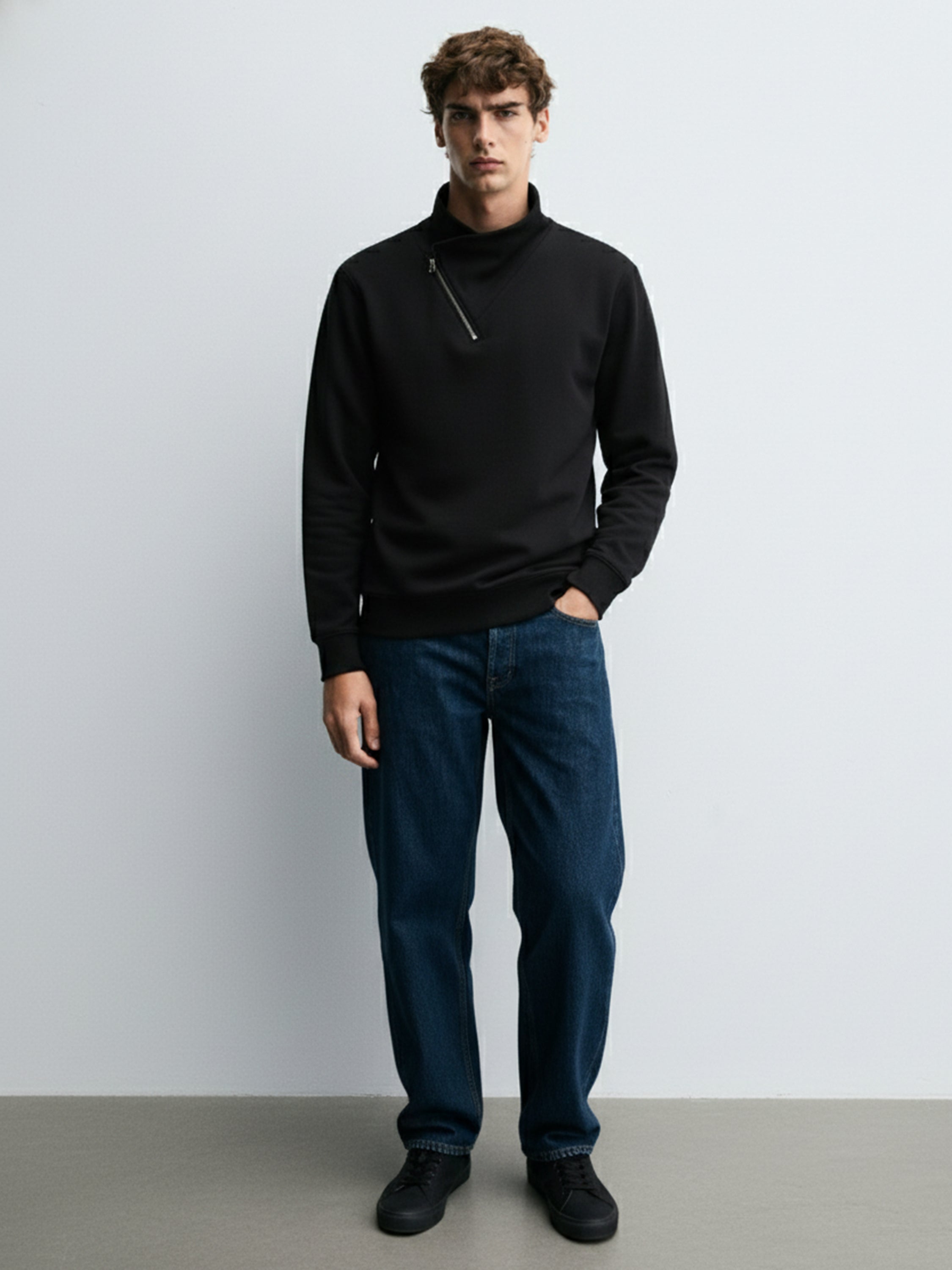 Highlander Men Black High Neck Pullover Sweatshirt - Black - Image 3