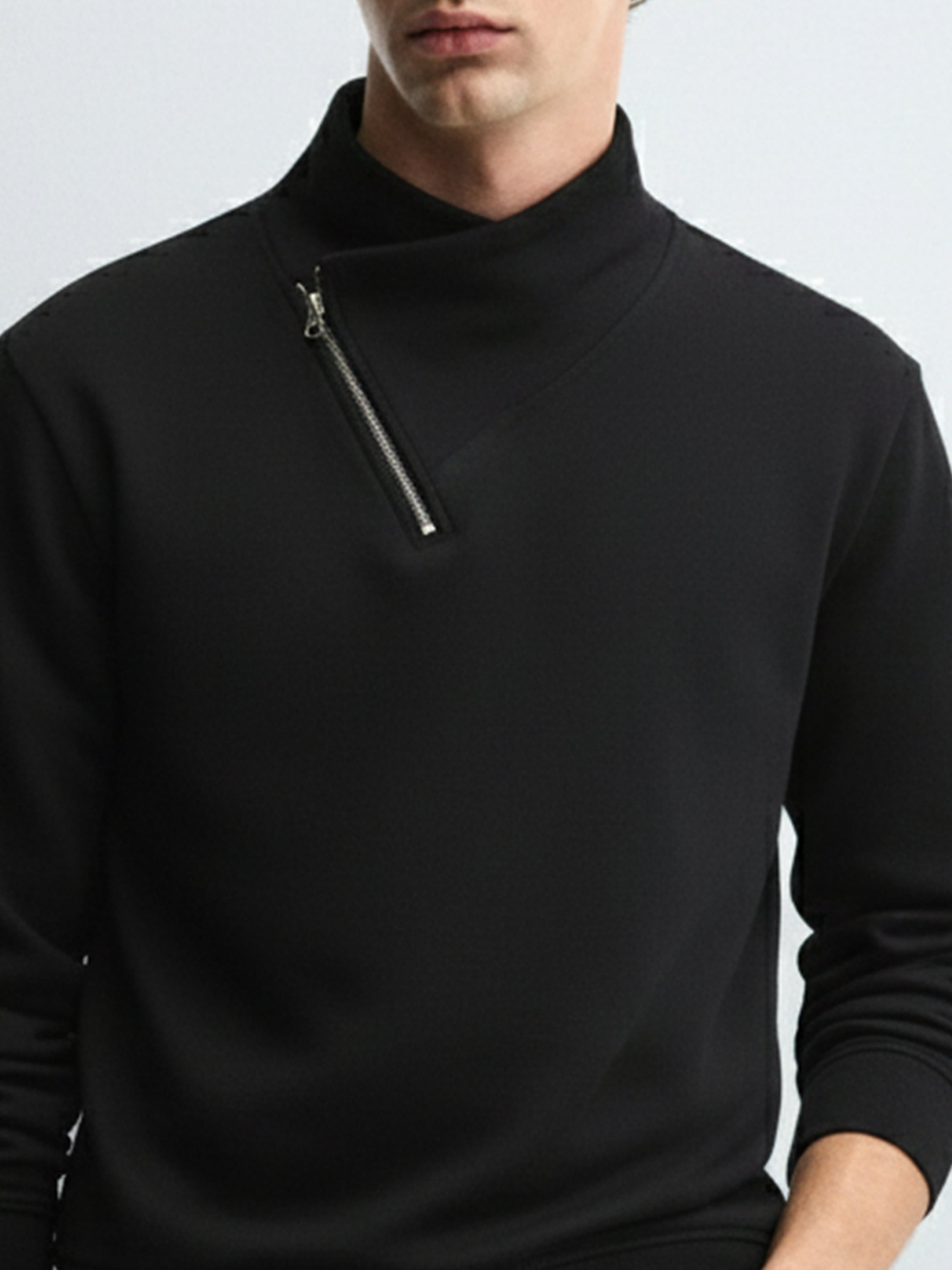 Highlander Men Black High Neck Pullover Sweatshirt - Black - Image 6