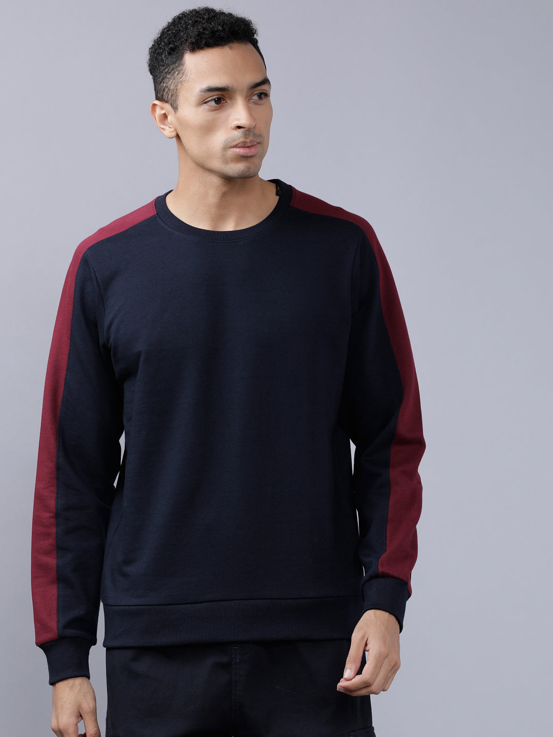 Highlander Men Navy Blue Round Neck Pullover Sweatshirt - Navy Blue - Image 1