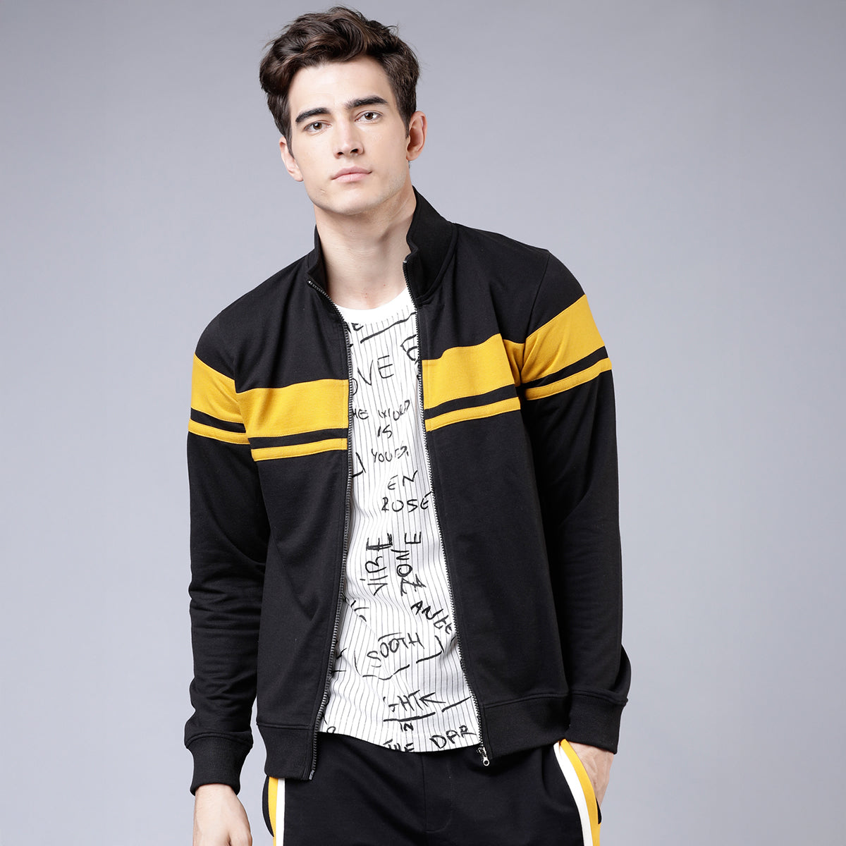 Highlander Men Black Mock Collar Front-Open Sweatshirt - Black - Image 1