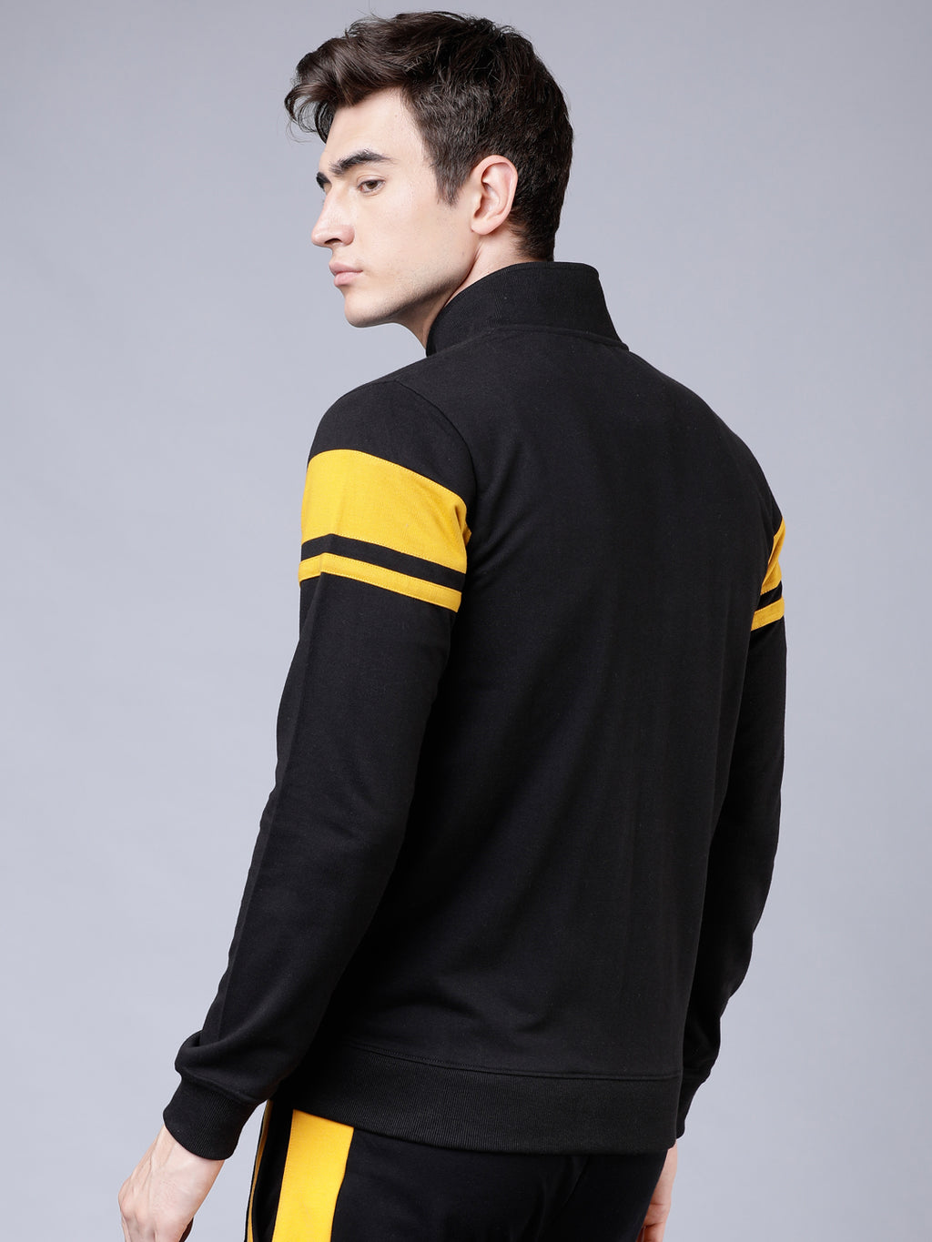 Highlander Men Black Mock Collar Front-Open Sweatshirt - Black - Image 3