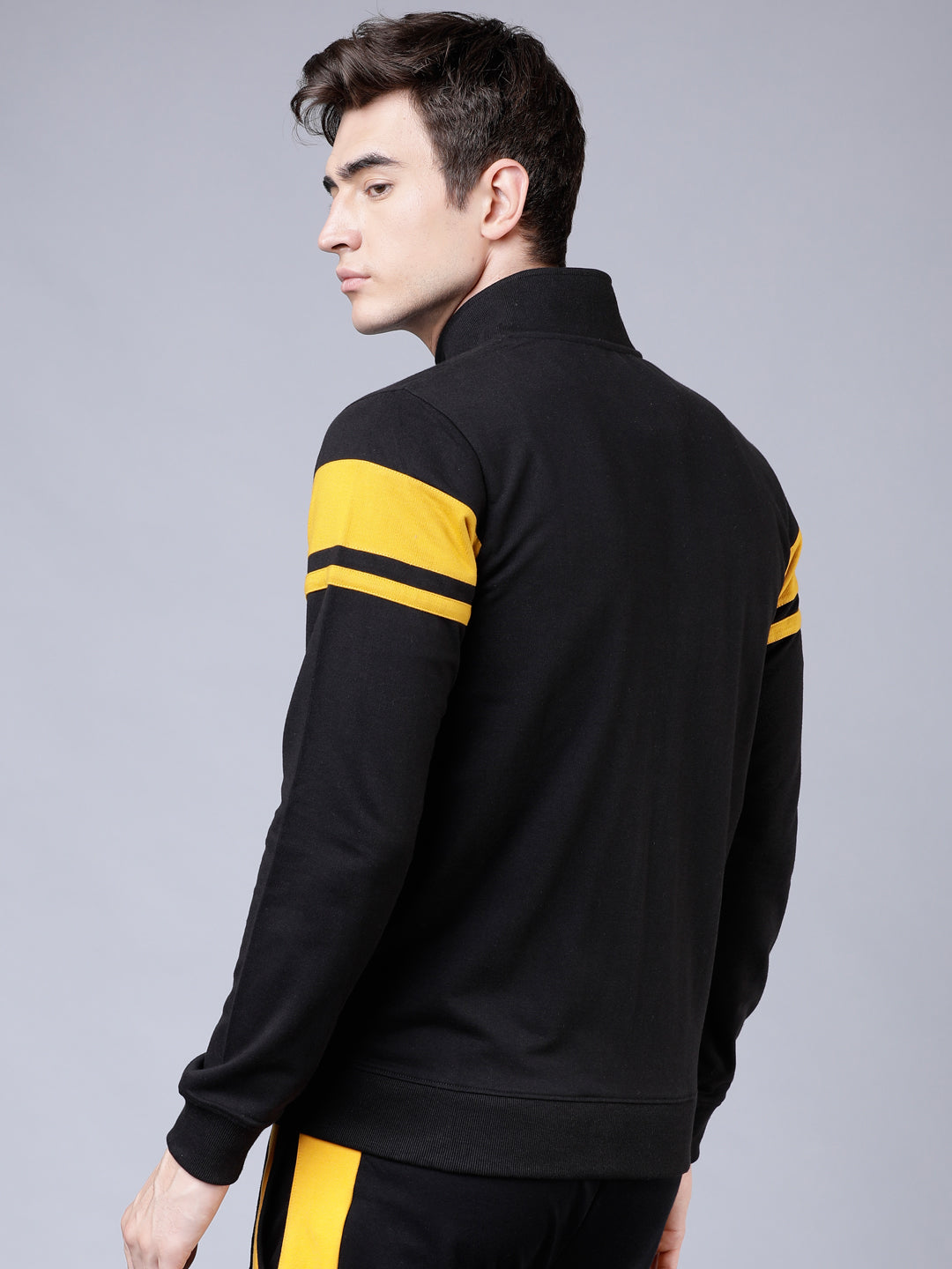 Highlander Men Black Mock Collar Front-Open Sweatshirt - Black - Image 3